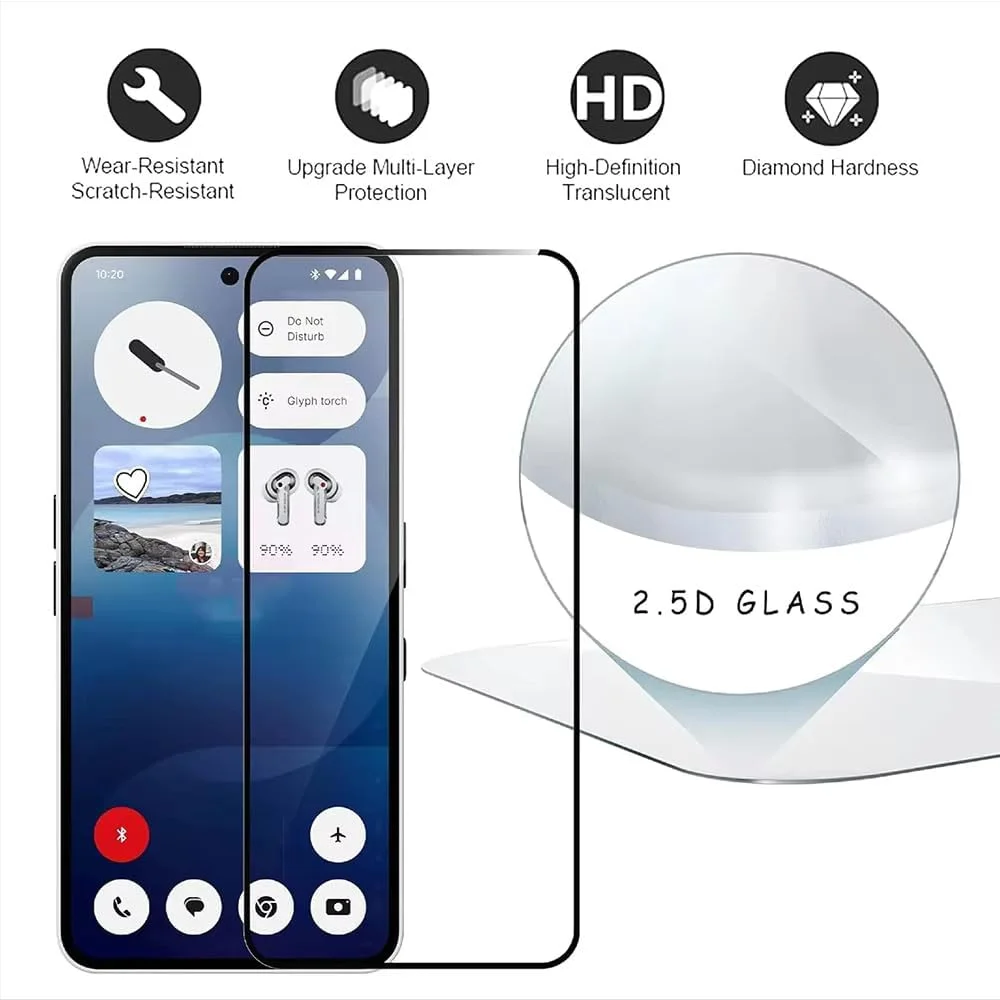 محافظ صفحه نمایش ناتینگ فون 3a، چسب کامل، بدون حباب، ضد خش، ضد اثر انگشت، شیشه حرارت دیده لبه منحنی 3D با سختی 9H برای ناتینگ فون 3a مدل 2025 شیشه مشکی 5D (1 عدد)