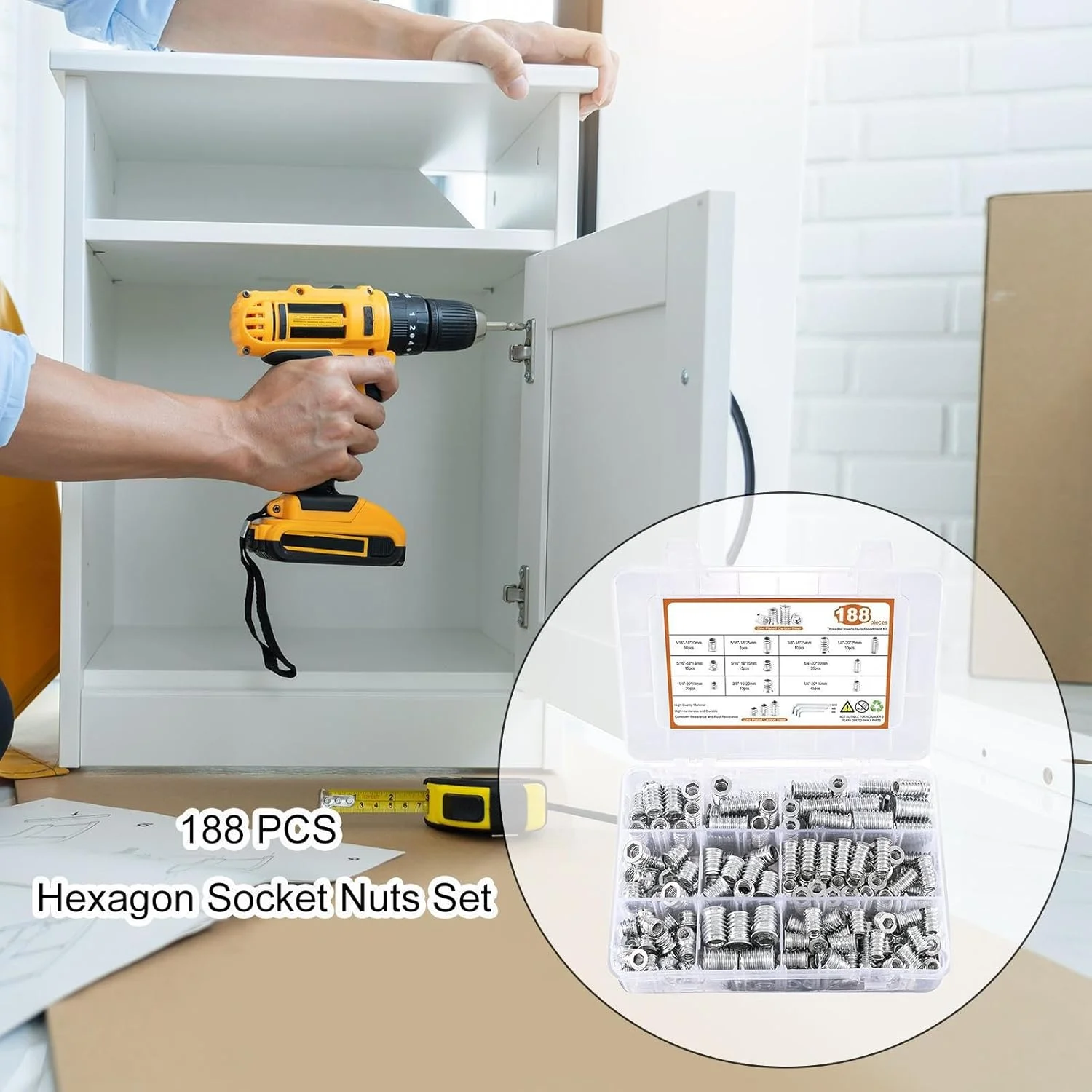 پیچ و مهره رزوه ای | مجموعه مهره های شش گوش برای مبلمان | مجموعه اتصالات پیچ با آچار شش گوش برای تخته سه لایی، فیبر، مبلمان منزل و چوب پیچ و مهره رزوه ای | مجموعه مهره های شش گوش برای مبلمان | مجموعه اتصالات پیچ با آچار شش گوش برای تخته سه لایی، فیبر، مبلمان منزل و چوب