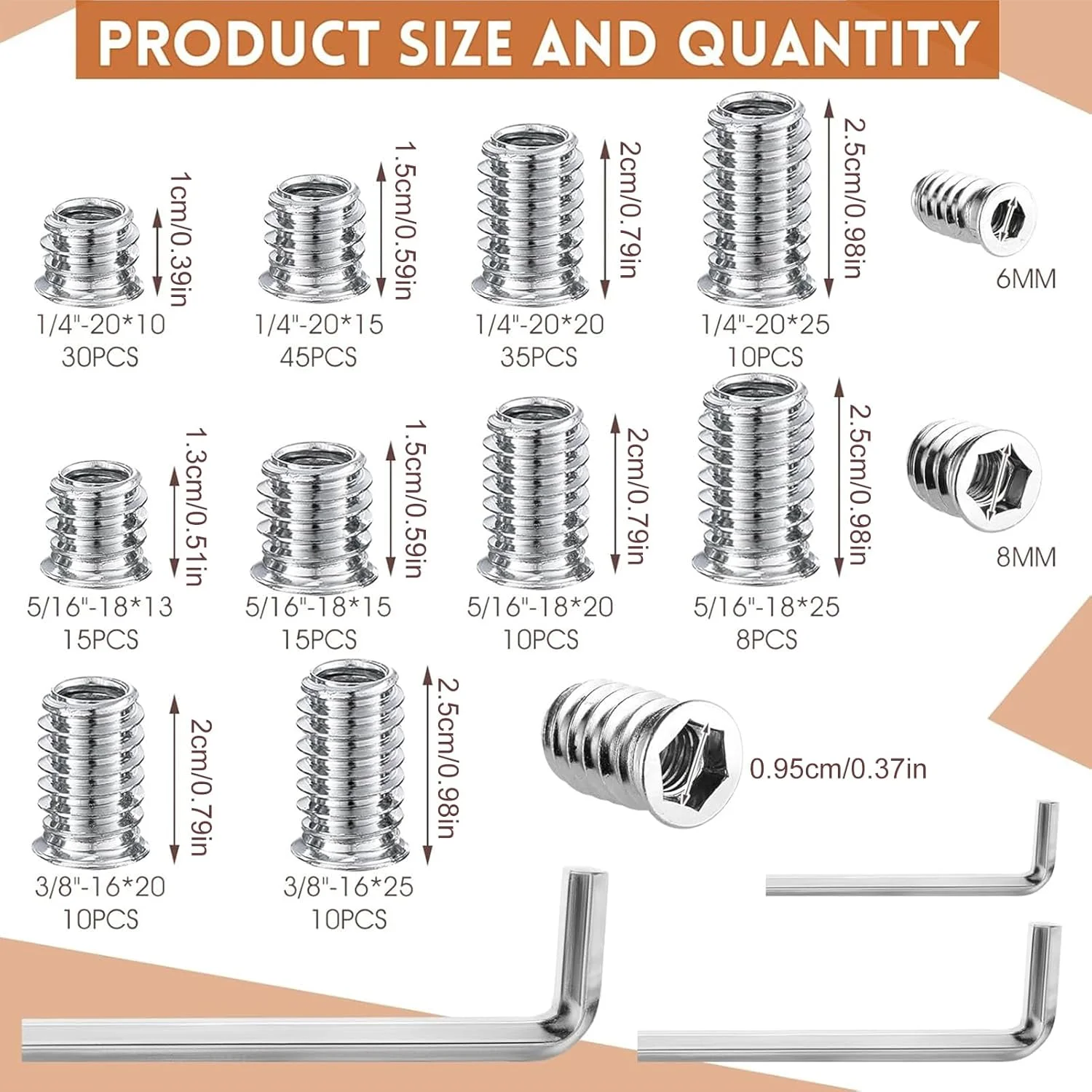 پیچ و مهره رزوه ای | مجموعه مهره های شش گوش برای مبلمان | مجموعه اتصالات پیچ با آچار شش گوش برای تخته سه لایی، فیبر، مبلمان منزل و چوب پیچ و مهره رزوه ای | مجموعه مهره های شش گوش برای مبلمان | مجموعه اتصالات پیچ با آچار شش گوش برای تخته سه لایی، فیبر، مبلمان منزل و چوب