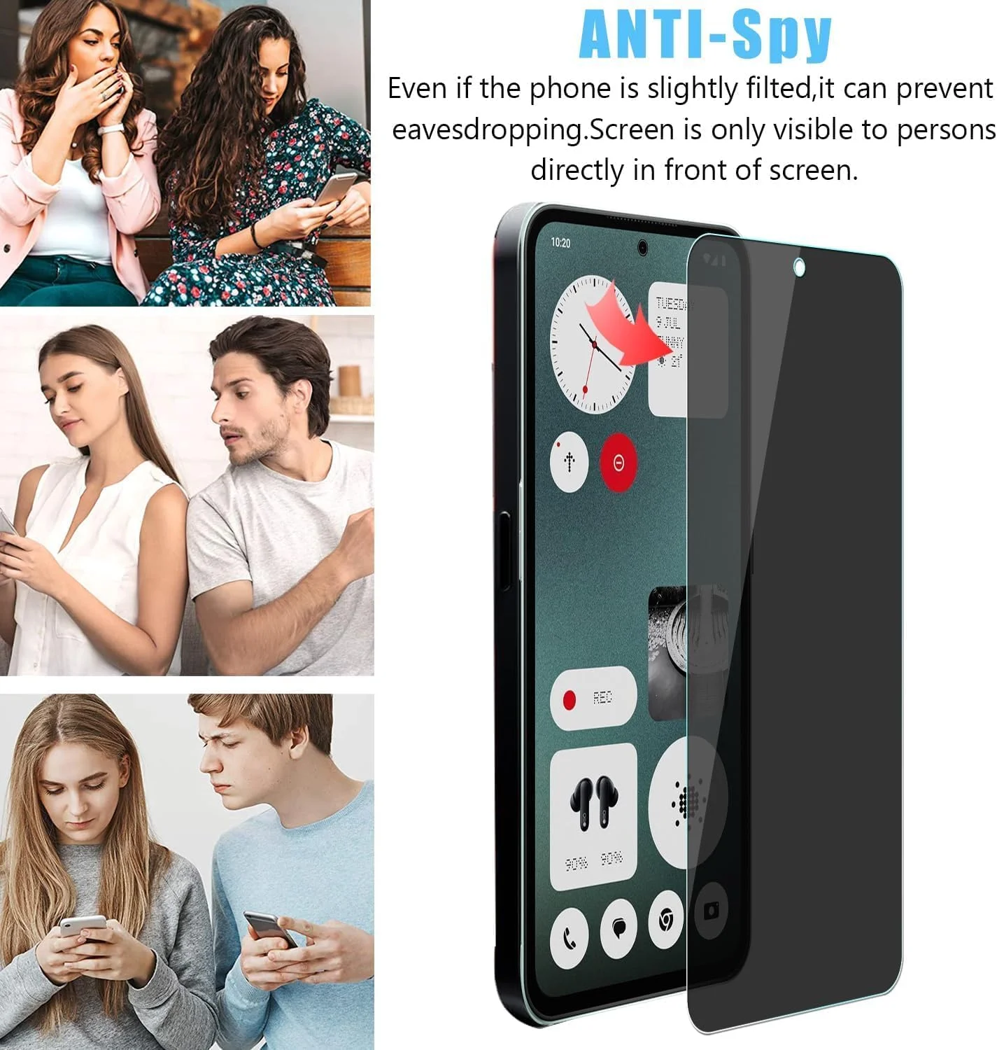 محافظ صفحه نمایش حریم خصوصی شیشه ای حرارت دیده Zuooiec [بسته 2 عددی] برای تلفن Nothing CMF Phone 1، محافظت آسان برای نصب با اثر انگشت، فوق العاده شفاف، حساسیت لمسی، ضد جاسوسی