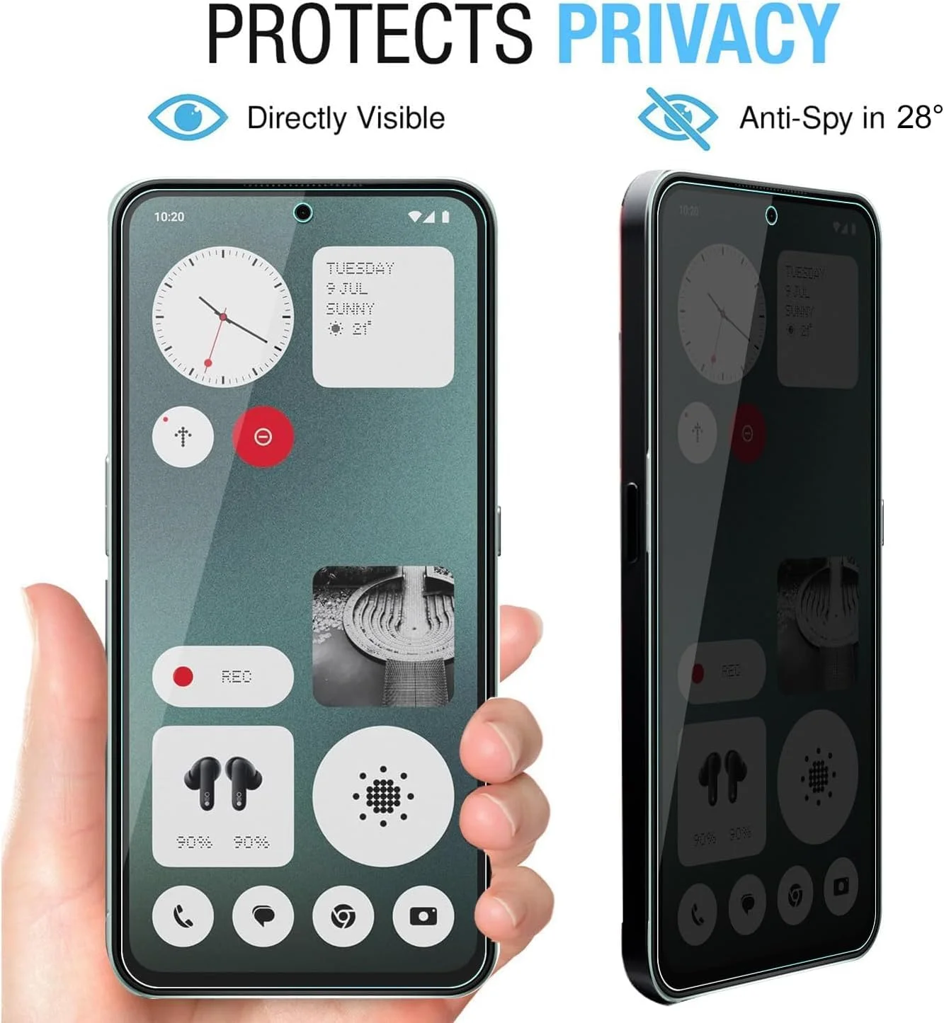 محافظ صفحه نمایش حریم خصوصی شیشه ای حرارت دیده Zuooiec [بسته 2 عددی] برای تلفن Nothing CMF Phone 1، محافظت آسان برای نصب با اثر انگشت، فوق العاده شفاف، حساسیت لمسی، ضد جاسوسی