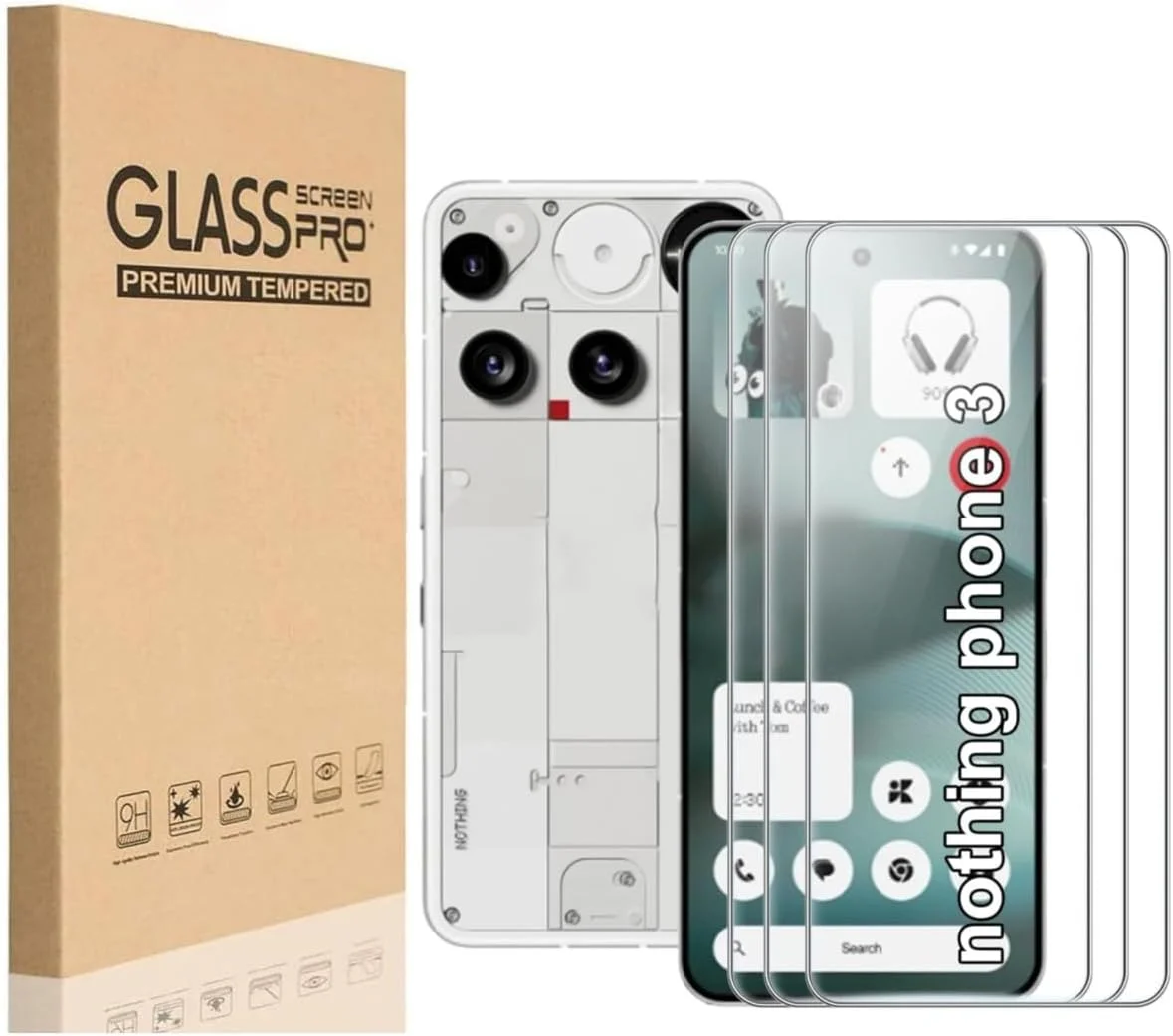 [بسته 3 عددی] محافظ صفحه نمایش شیشه ای حرارت دیده 9H Zuooiec برای Nothing Phone 3 (2025) 【مناسب برای 3a یا 3a Pro نیست】، محافظت با اثر انگشت، نصب آسان، فوق العاده شفاف، حساسیت لمسی، فیلم ضد خش