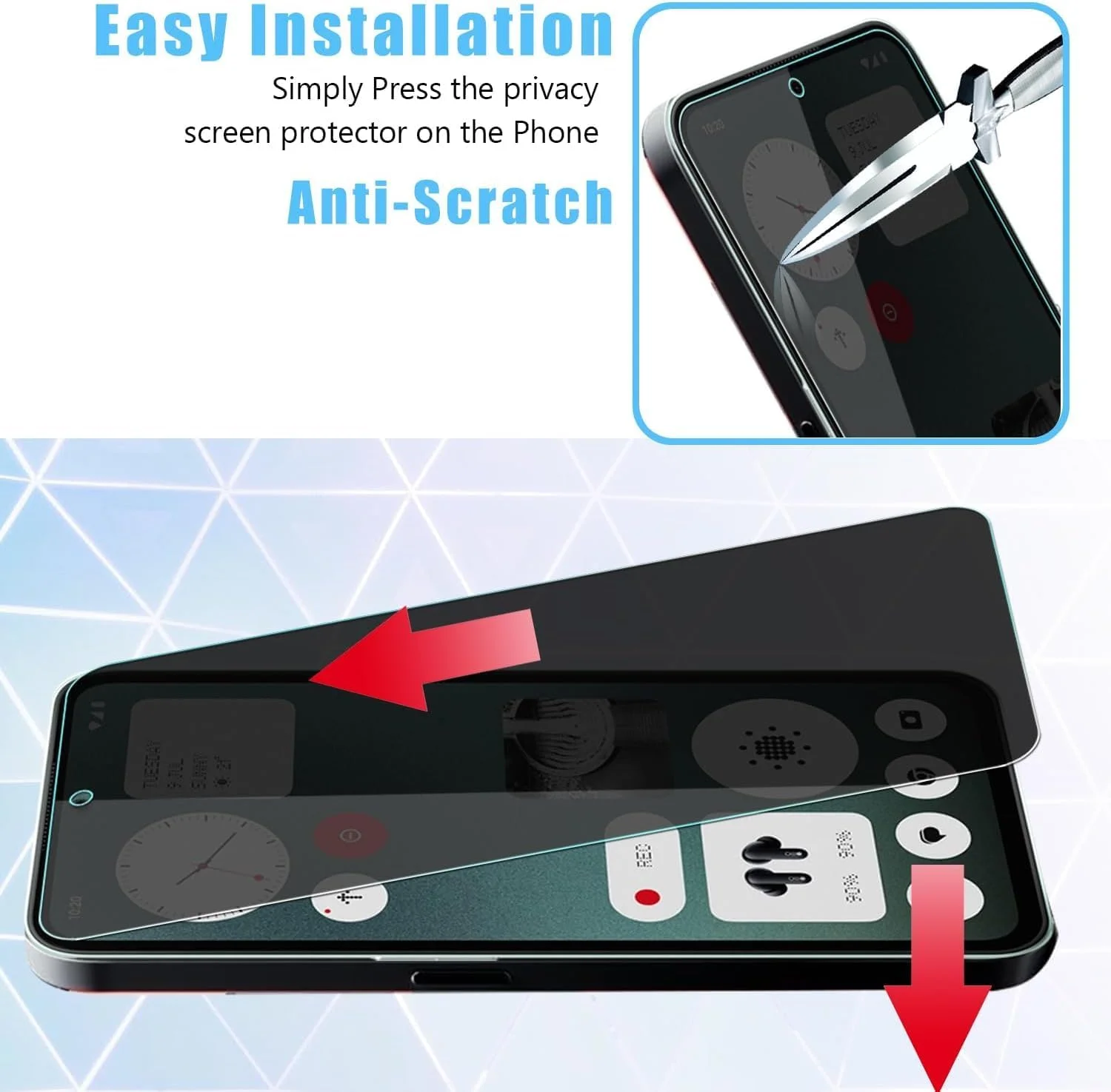 محافظ صفحه نمایش حریم خصوصی شیشه ای حرارت دیده Zuooiec [بسته 2 عددی] برای تلفن Nothing CMF Phone 1، محافظت آسان برای نصب با اثر انگشت، فوق العاده شفاف، حساسیت لمسی، ضد جاسوسی