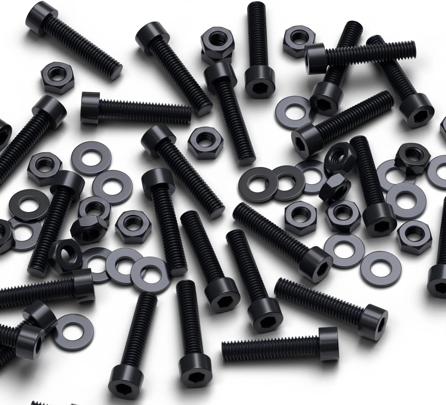 پیچ های پلاستیکی سر استوانه ای کاترپیلار قرمز 50 عددی با سر مشکی نایلونی، پیچ های ماشینی پلاستیکی، M4 x 20mm، پیچ و مهره و واشر پلاستیکی، 5/32" x 25/32