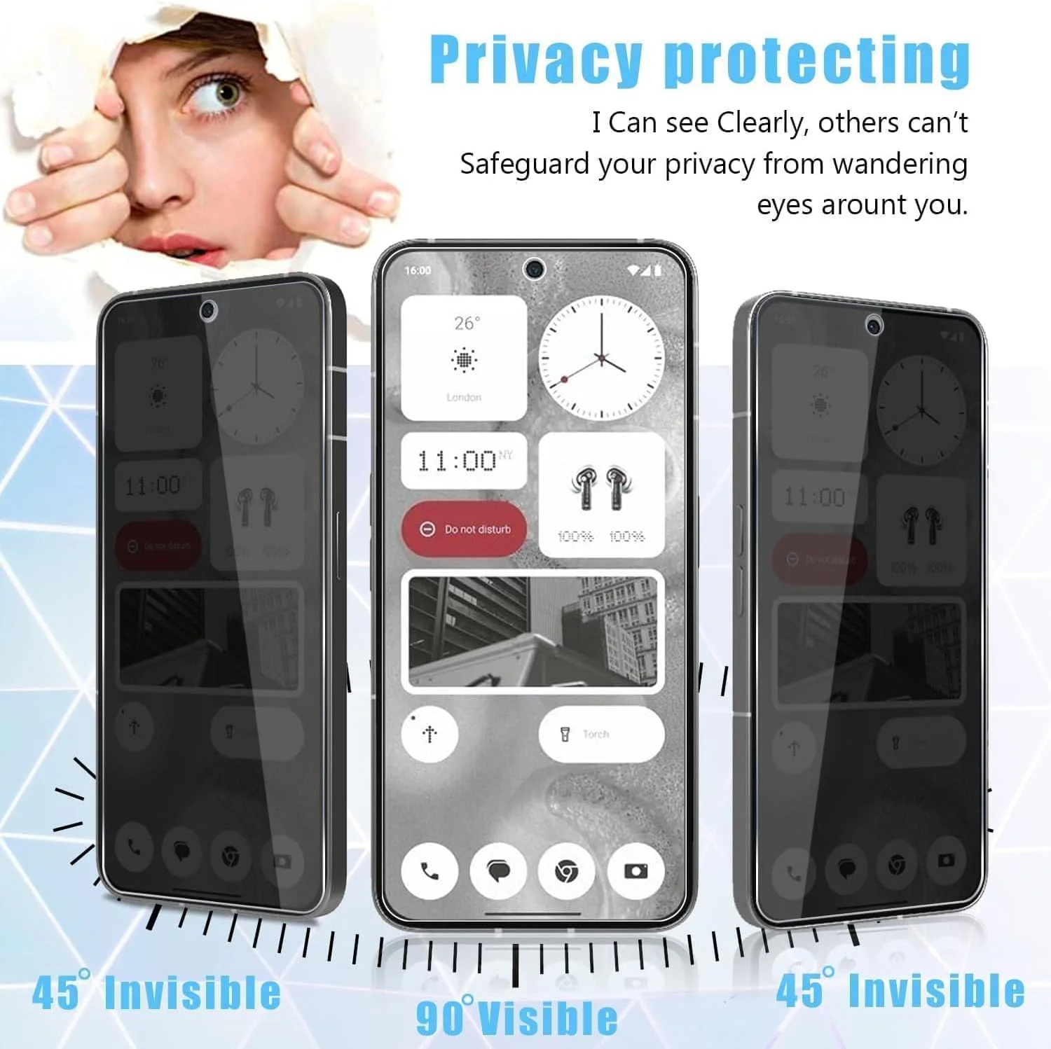 محافظ صفحه نمایش حریم خصوصی شیشه ای حرارت دیده Zuooiec [بسته 2 عددی] برای Nothing Phone 3a (2025)، نصب آسان، فوق العاده شفاف، حساسیت لمسی، ضد جاسوسی