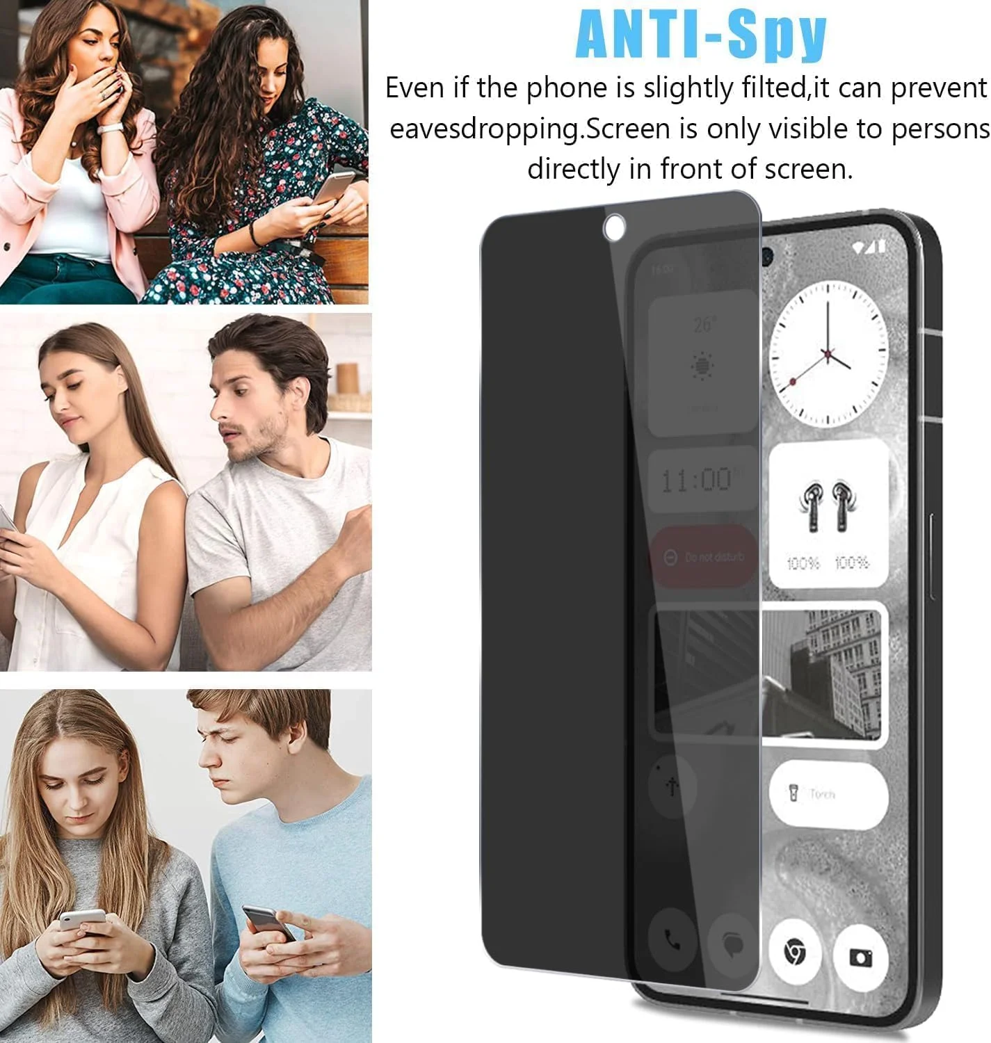 محافظ صفحه نمایش حریم خصوصی شیشه ای حرارت دیده Zuooiec [بسته 2 عددی] برای Nothing Phone 3a (2025)، نصب آسان، فوق العاده شفاف، حساسیت لمسی، ضد جاسوسی