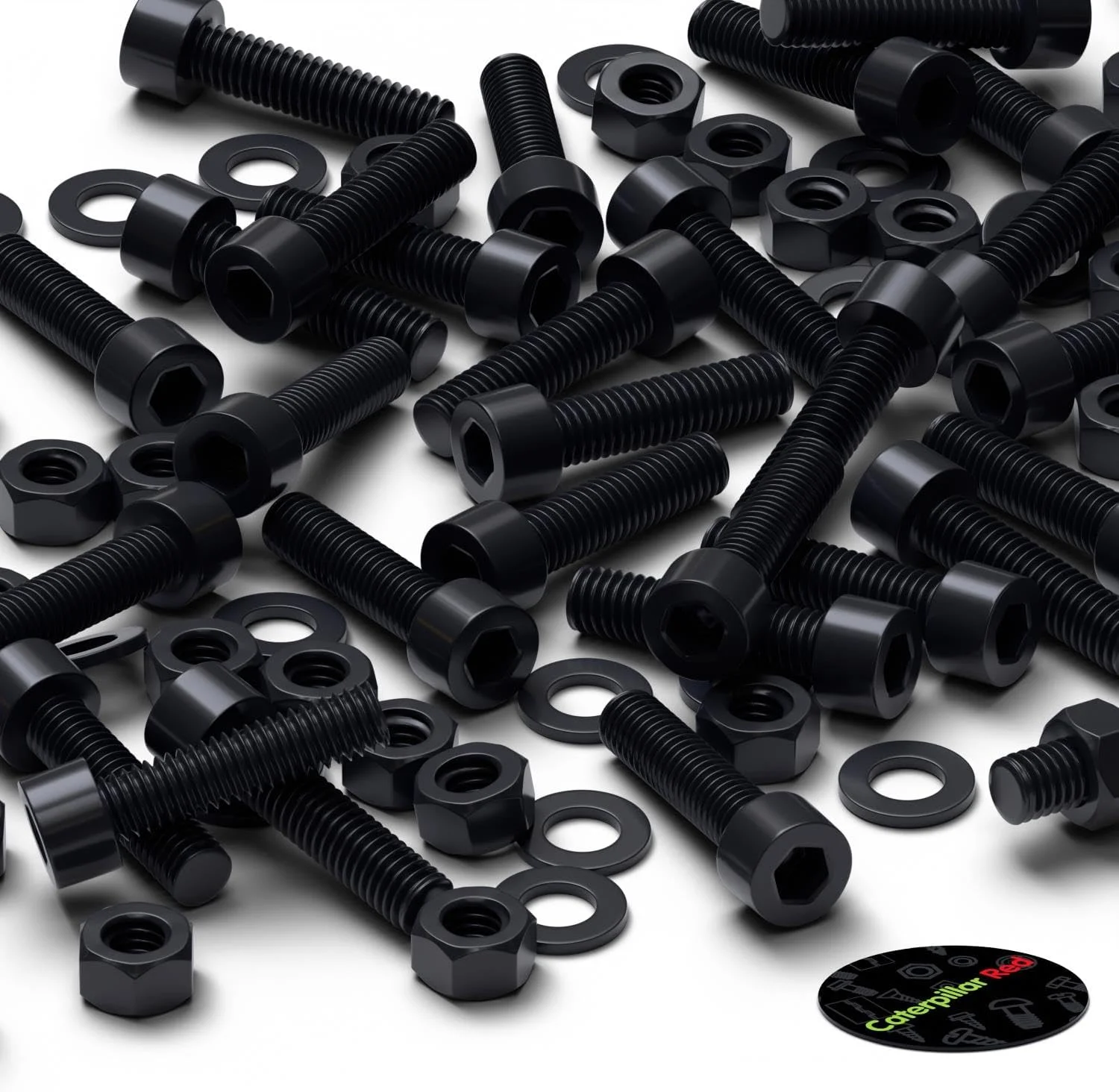 پیچ های پلاستیکی سر استوانه ای کاترپیلار قرمز 50 عددی با سر مشکی نایلونی، پیچ ​​های ماشینی پلاستیکی، M5 x 20mm، پیچ و مهره و واشر پلاستیکی، 13/64" x 25/32