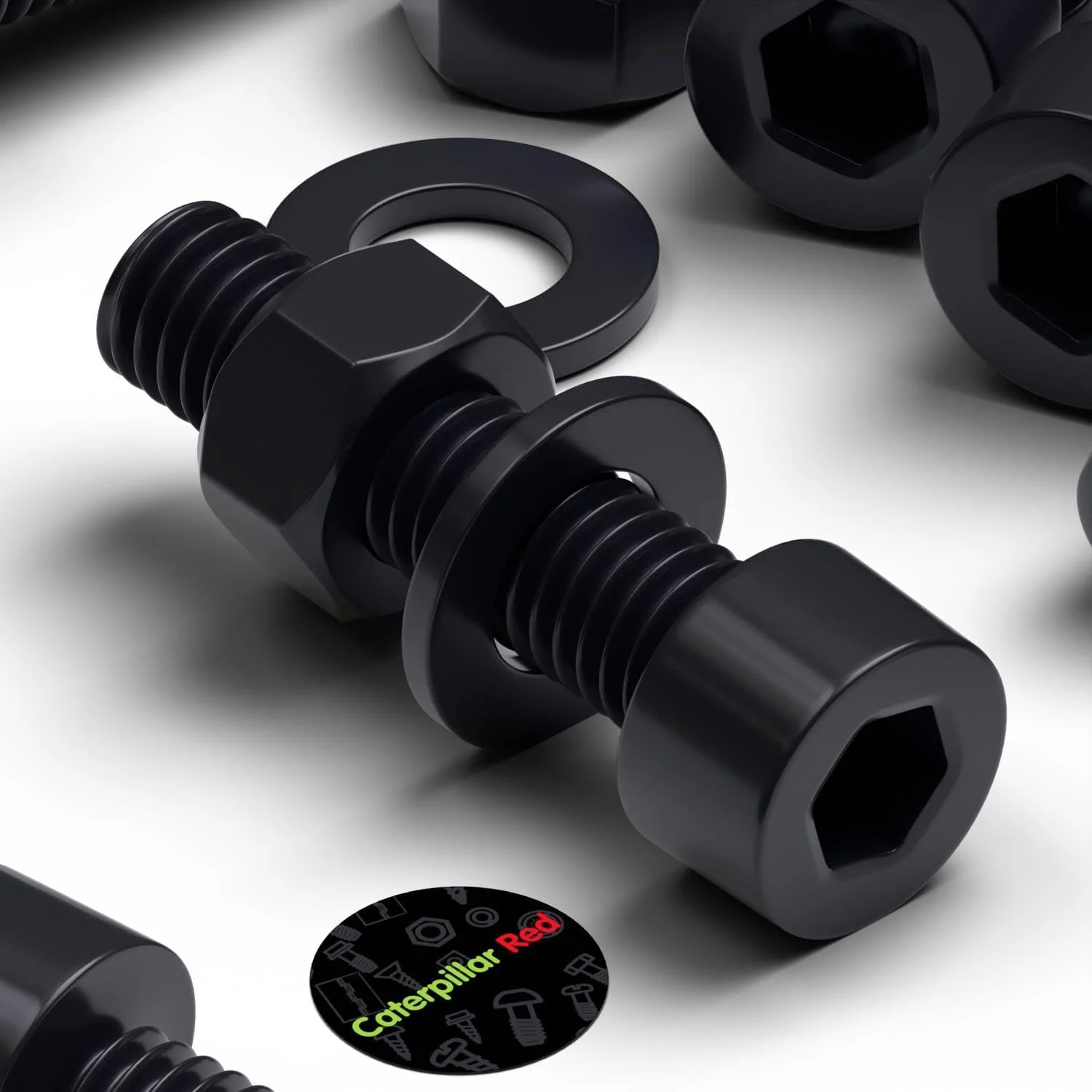 پیچ های پلاستیکی سر استوانه ای کاترپیلار قرمز 50 عددی با سر مشکی نایلونی، پیچ ​​های ماشینی پلاستیکی، M5 x 20mm، پیچ و مهره و واشر پلاستیکی، 13/64" x 25/32