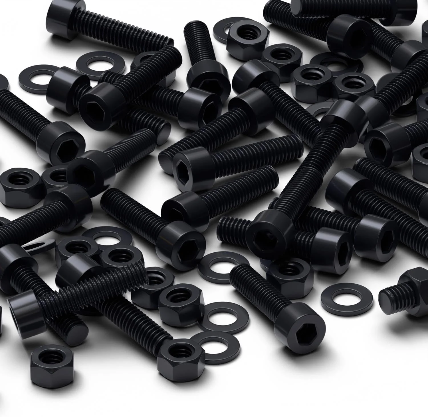 پیچ های پلاستیکی سر استوانه ای کاترپیلار قرمز 50 عددی با سر مشکی نایلونی، پیچ ​​های ماشینی پلاستیکی، M5 x 20mm، پیچ و مهره و واشر پلاستیکی، 13/64" x 25/32