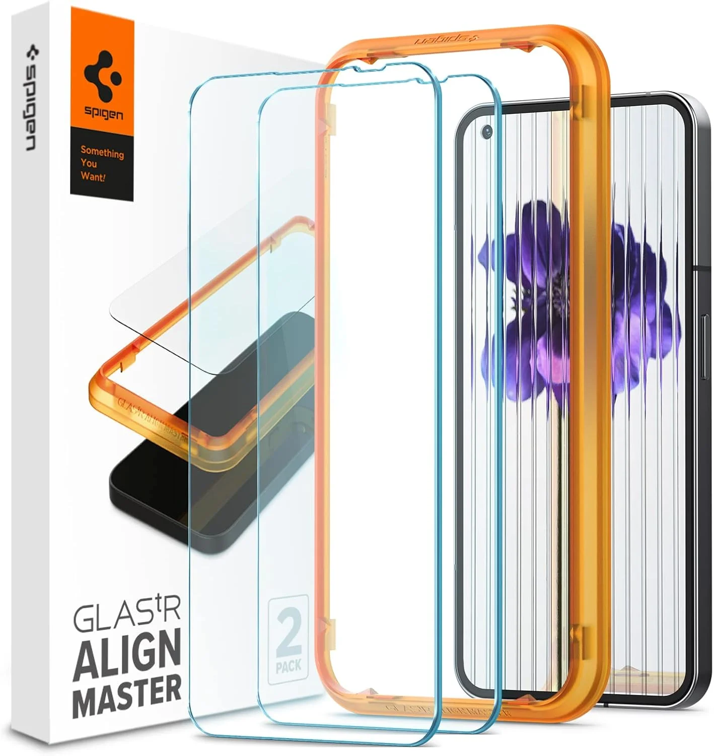 محافظ صفحه نمایش شیشه ای حرارت دیده پریمیوم Spigen GLAStR Align Master طراحی شده برای Nothing Phone (1) - [سازگار با قاب - 2 عدد]