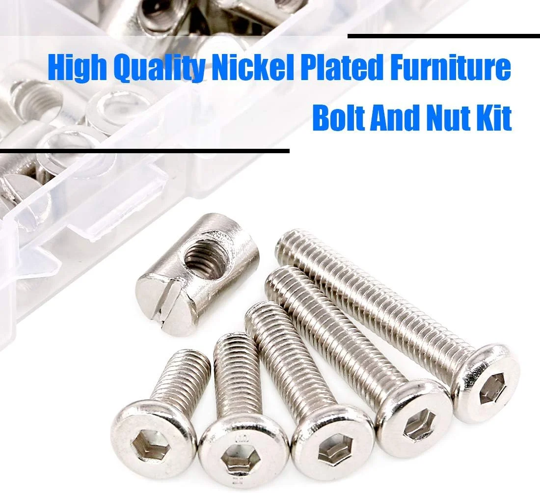 مجموعه پیچ و مهره استوانه ای مبلمان Glarks شامل 100 عدد پیچ M6 در اندازه های 15/20/25/30/35 میلی متر با سر سوکت شش گوش و مهره بشکه ای مناسب برای مبلمان، تخت نوزاد، تخت خواب کودک، صندلی - روکش نیکل مجموعه پیچ و مهره استوانه ای مبلمان Glarks شامل 100 عدد پیچ M6 در اندازه های 15/20/25/30/35 میلی متر با سر سوکت شش گوش و مهره بشکه ای مناسب برای مبلمان، تخت نوزاد، تخت خواب کودک، صندلی - روکش نیکل