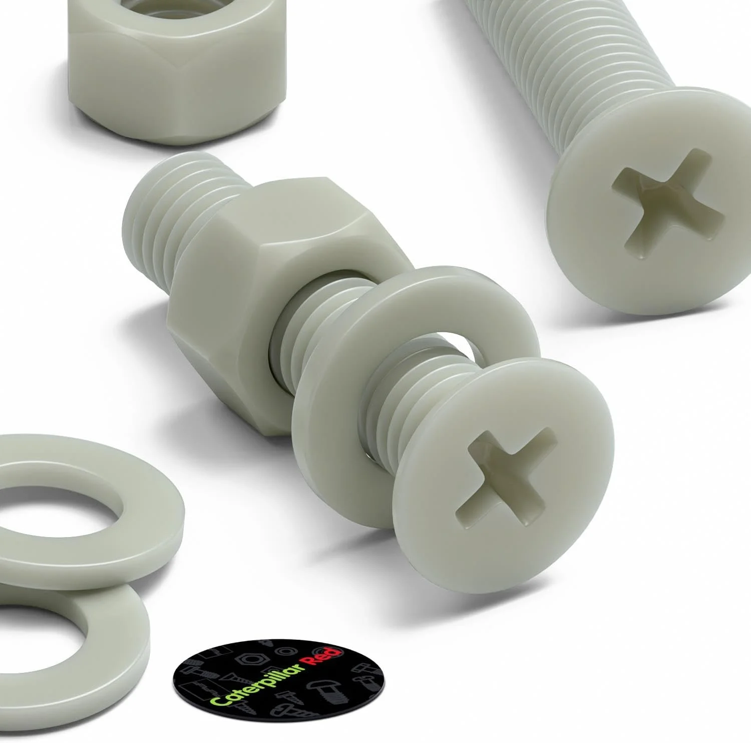 پیچ های ماشینی سر خزینه ای سوپر نایلون تقویت شده با الیاف شیشه ای قرمز Caterpillar، M5 x 20mm، مهره و پیچ های پلاستیکی، واشر، 13/64" x 25/32 پیچ های ماشینی سر خزینه ای سوپر نایلون تقویت شده با الیاف شیشه ای قرمز Caterpillar، M5 x 20mm، مهره و پیچ های پلاستیکی، واشر، 13/64" x 25/32