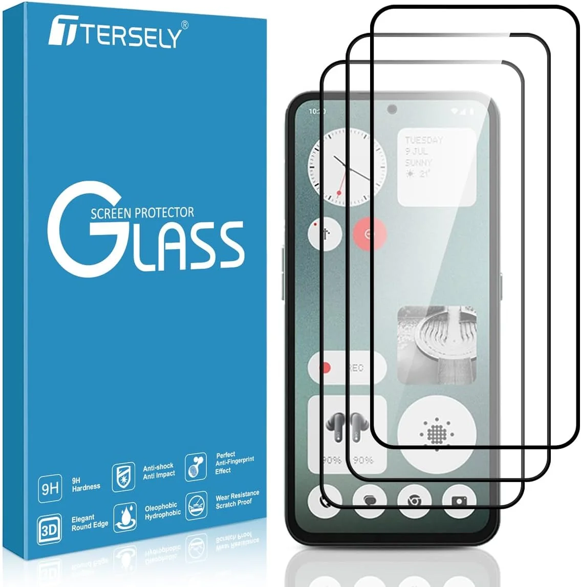 محافظ صفحه نمایش شیشه ای حرارت دیده 9H مدل T Tersely [بسته 3 عددی] برای گوشی ناتینگ CMF Phone 1، سازگار با قاب، فوق العاده شفاف، ضد خرد شدن و ضد خش