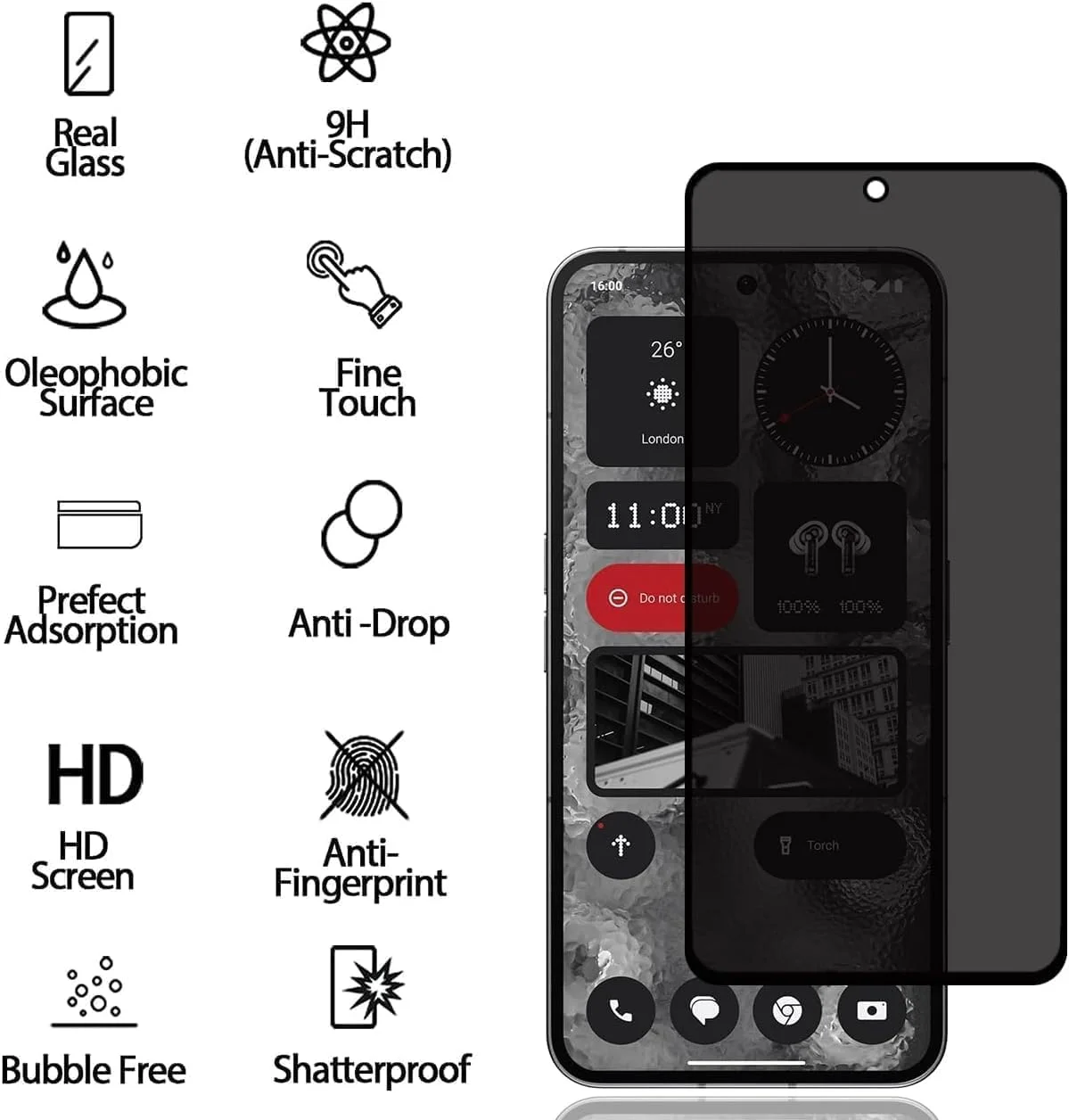 محافظ صفحه نمایش حریم خصوصی SMARTGRIST برای Nothing Phone 2 [بسته 2 عددی]، فیلم شیشه ای حرارت دیده ضد جاسوسی، سختی 9H، ضد خش، ضد اثر انگشت، بدون حباب، محافظ صفحه نمایش ضد جاسوسی