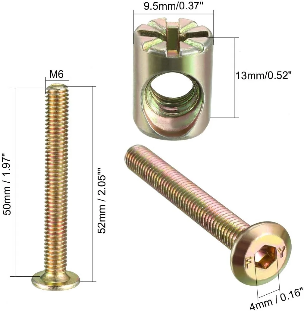 uxcell M6x50mm Furniture Bolt Nut Set Hex Socket Screw with Barrel Nuts Phillips-Slotted Zinc Plated 5 Sets uxcell M6x50mm Furniture Bolt Nut Set Hex Socket Screw with Barrel Nuts Phillips-Slotted Zinc Plated 5 Sets