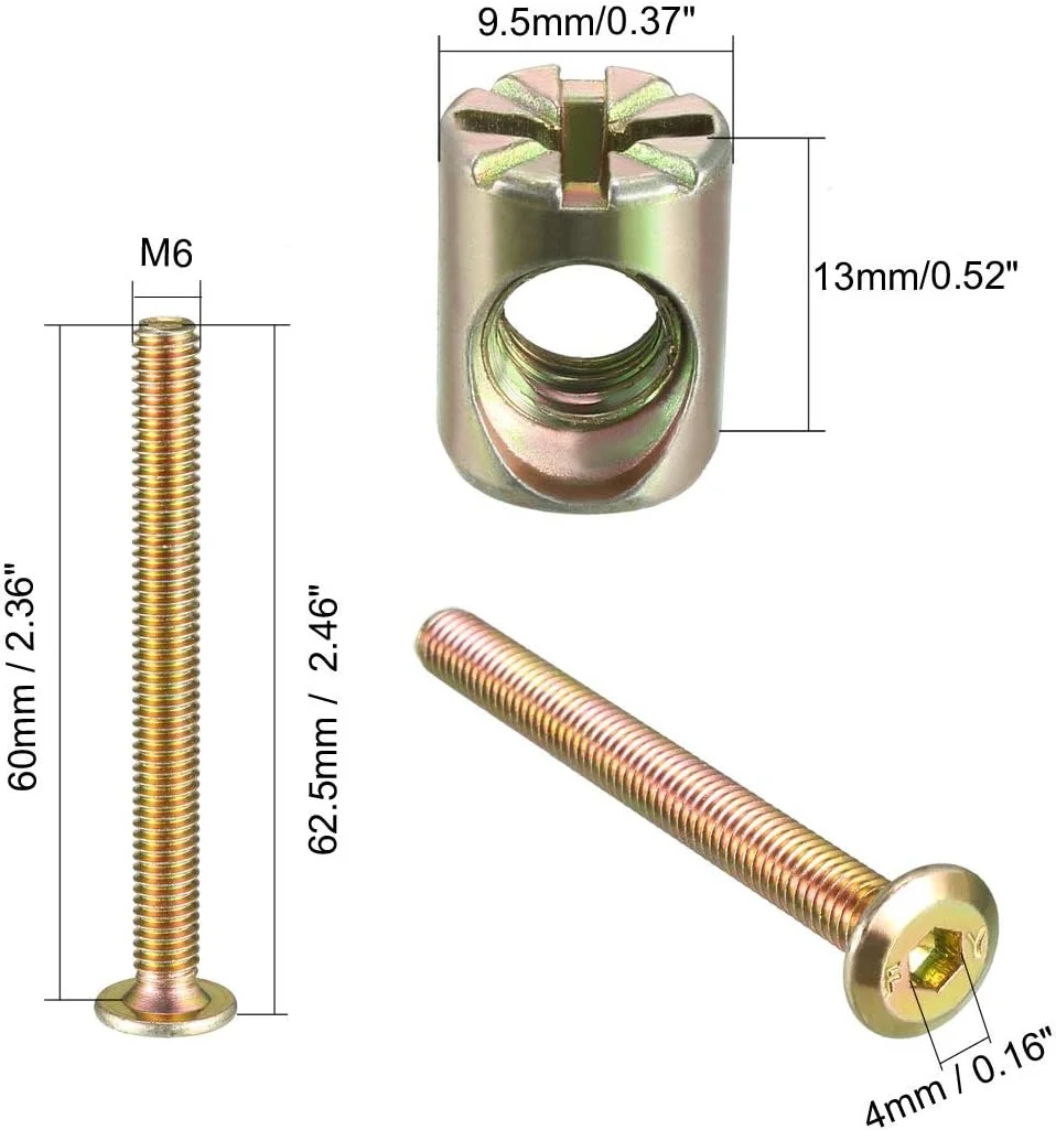uxcell M6x60mm Furniture Bolt Nut Set Hex Socket Screw with Barrel Nuts Phillips-Slotted Zinc Plated 5 Sets uxcell M6x60mm Furniture Bolt Nut Set Hex Socket Screw with Barrel Nuts Phillips-Slotted Zinc Plated 5 Sets