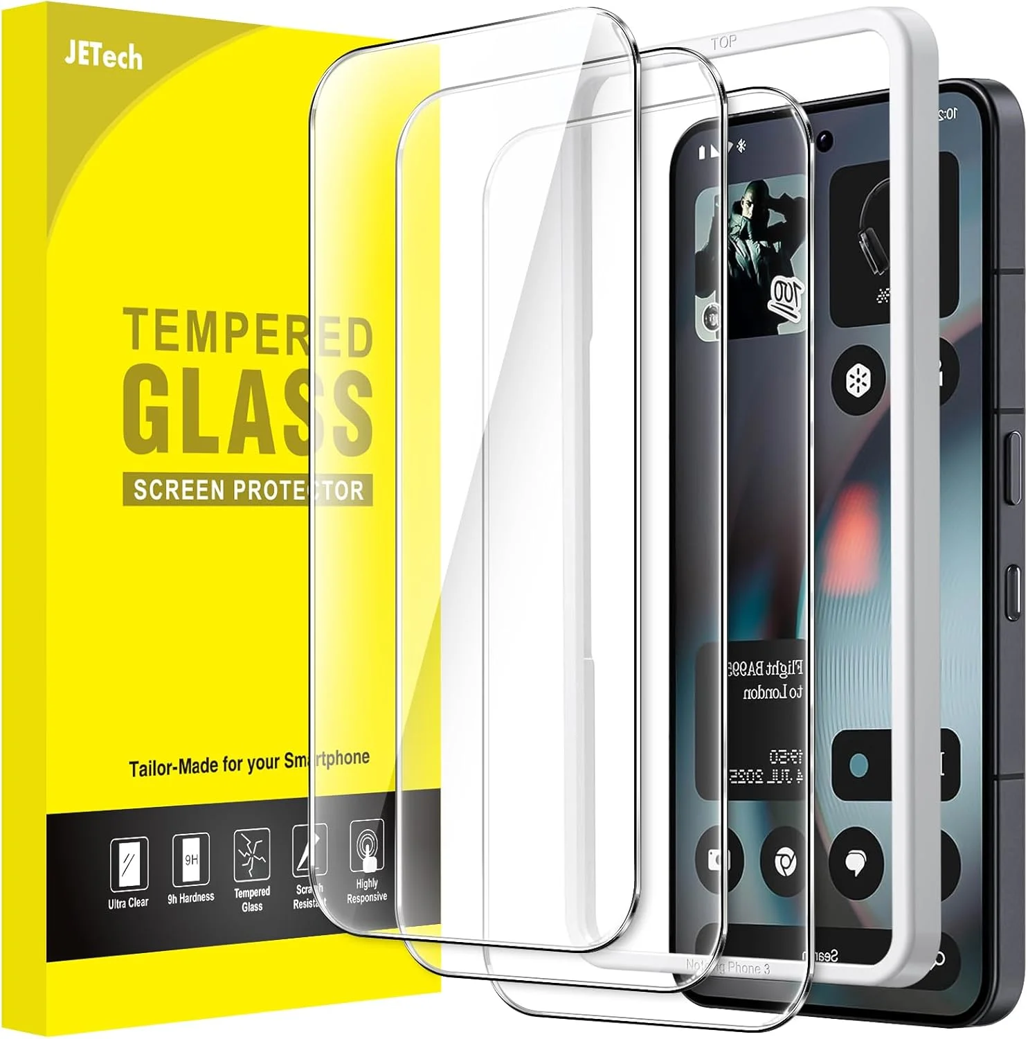 محافظ صفحه نمایش JETech برای ناتینگ فون 3، فیلم شیشه ای حرارت دیده 9H با ابزار نصب آسان، سازگار با قاب، شفاف HD، بسته 3 عددی محافظ صفحه نمایش JETech برای ناتینگ فون 3، فیلم شیشه ای حرارت دیده 9H با ابزار نصب آسان، سازگار با قاب، شفاف HD، بسته 3 عددی