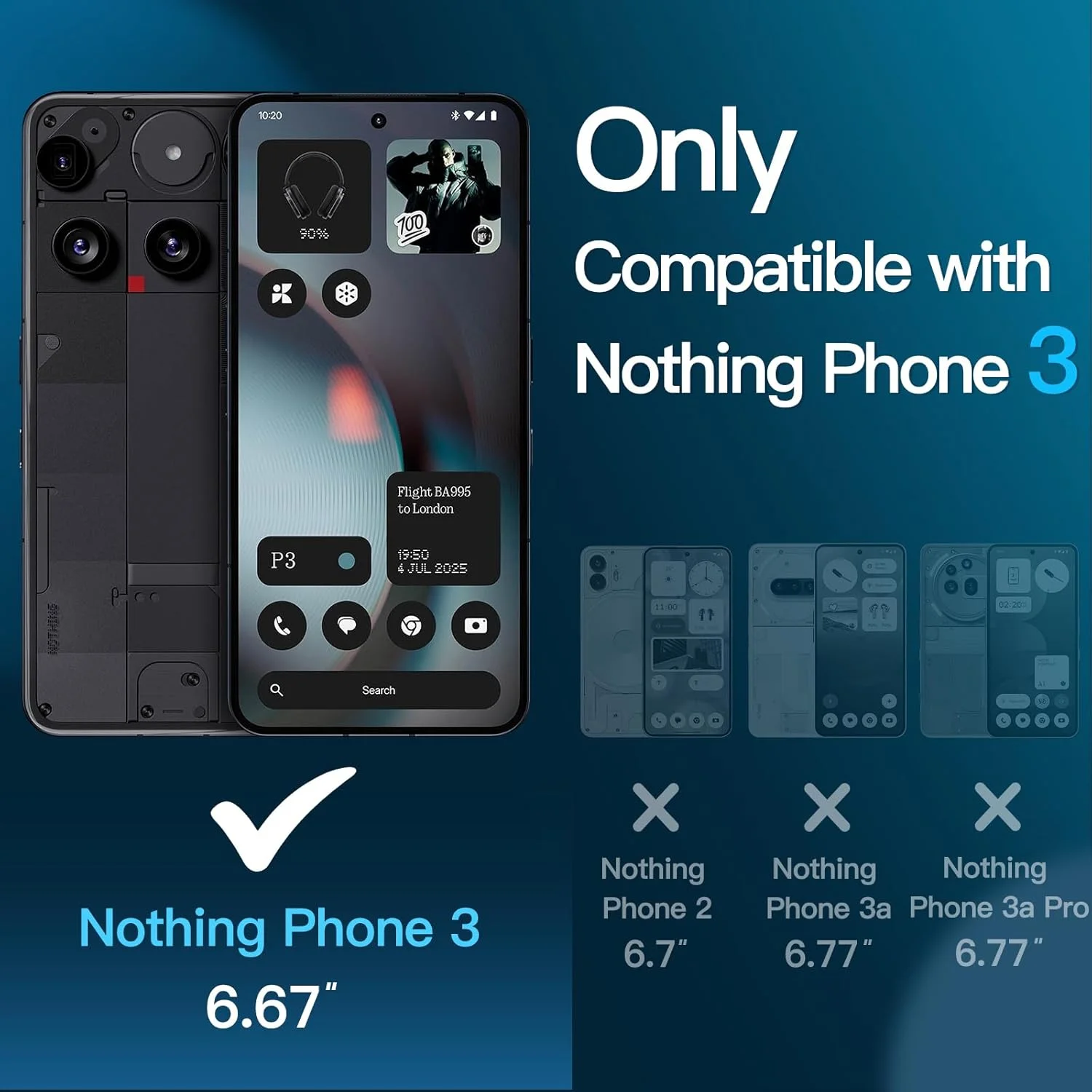 محافظ صفحه نمایش JETech برای ناتینگ فون 3، فیلم شیشه ای حرارت دیده 9H با ابزار نصب آسان، سازگار با قاب، شفاف HD، بسته 3 عددی