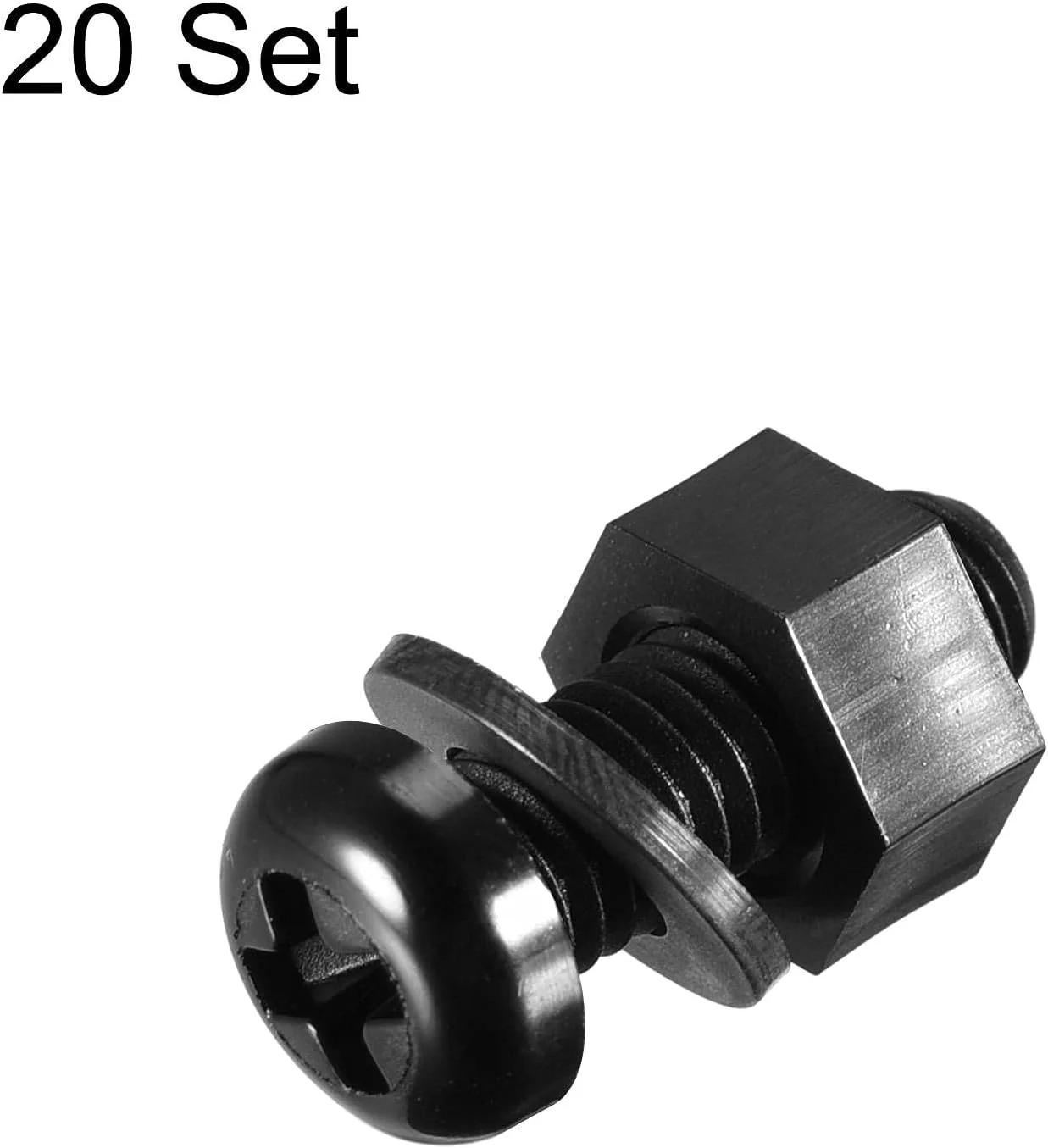 مجموعه پیچ و مهره نایلونی sourcing map، پیچ و مهره سر گرد M6x15mm با واشرهای تخت مشکی 20 ست مجموعه پیچ و مهره نایلونی sourcing map، پیچ و مهره سر گرد M6x15mm با واشرهای تخت مشکی 20 ست