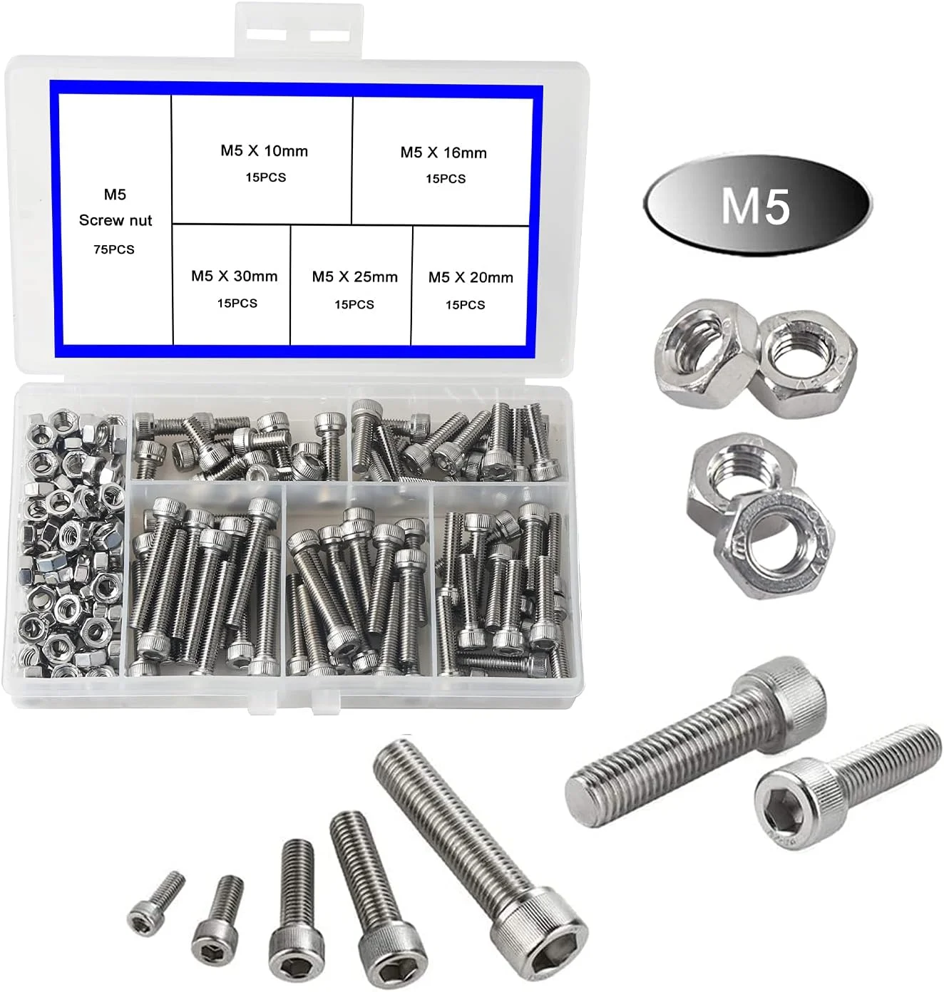 مجموعه پیچ و مهره استیل شش گوش گوشه بیرونی newlng 304، پیچ و مهره های شش گوش صنایع ماشین آلات M5 مجموعه پیچ و مهره استیل شش گوش گوشه بیرونی newlng 304، پیچ و مهره های شش گوش صنایع ماشین آلات M5