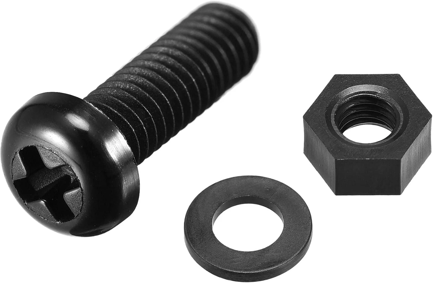 مجموعه پیچ و مهره نایلونی sourcing map، پیچ و مهره سر گرد M6x15mm با واشرهای تخت مشکی 20 ست مجموعه پیچ و مهره نایلونی sourcing map، پیچ و مهره سر گرد M6x15mm با واشرهای تخت مشکی 20 ست