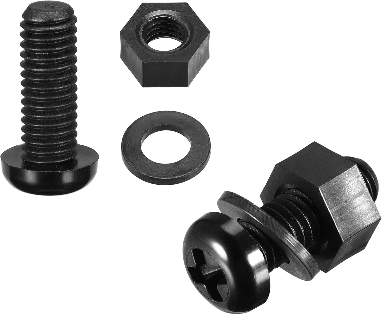 مجموعه پیچ و مهره نایلونی sourcing map، پیچ و مهره سر گرد M6x15mm با واشرهای تخت مشکی 20 ست مجموعه پیچ و مهره نایلونی sourcing map، پیچ و مهره سر گرد M6x15mm با واشرهای تخت مشکی 20 ست