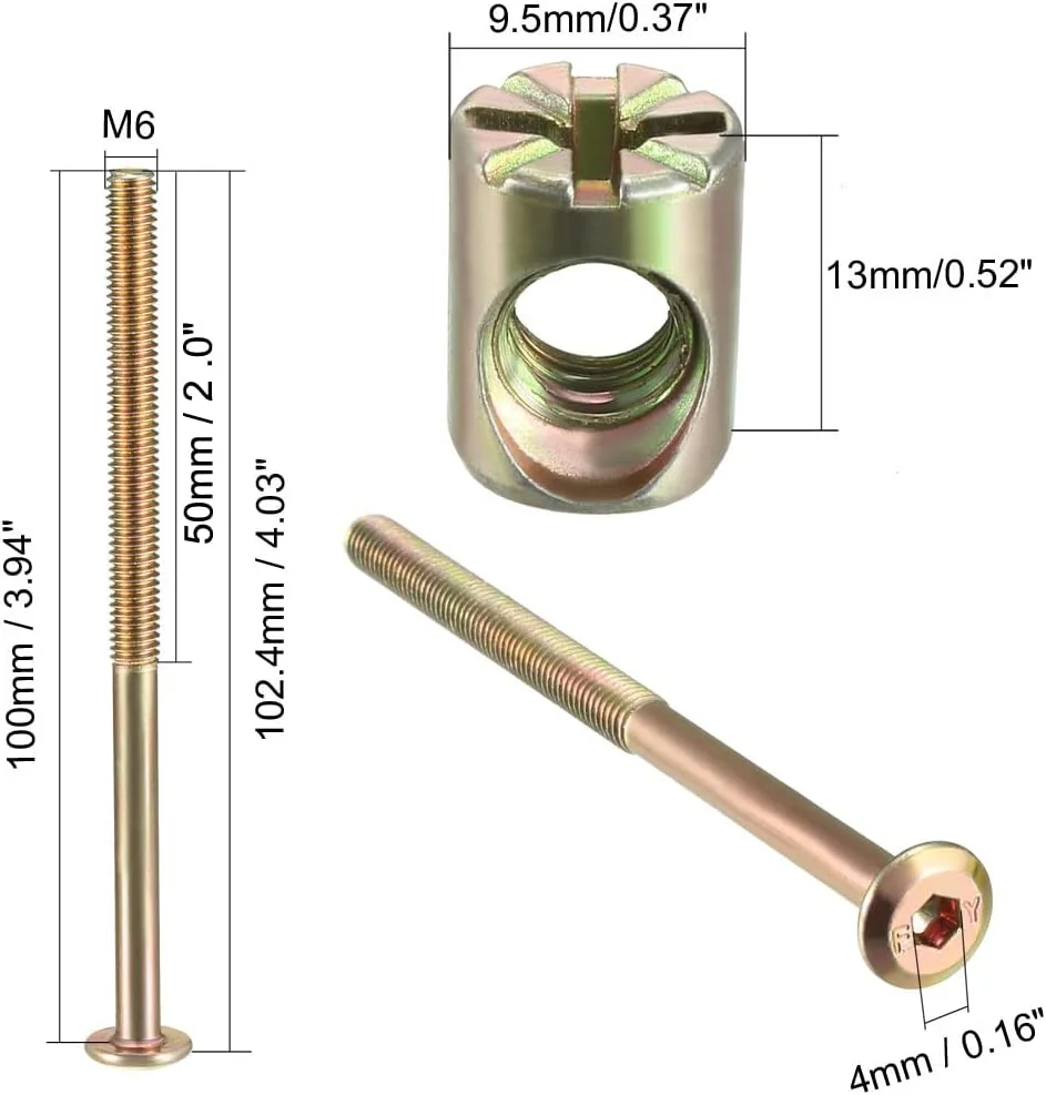 مجموعه پیچ و مهره مبلمان uxcell M6x100mm، پیچ با سوکت شش گوش، طول رزوه 56.7 میلی متر با مهره های استوانه ای، چهارسو، 4 ست مجموعه پیچ و مهره مبلمان uxcell M6x100mm، پیچ با سوکت شش گوش، طول رزوه 56.7 میلی متر با مهره های استوانه ای، چهارسو، 4 ست