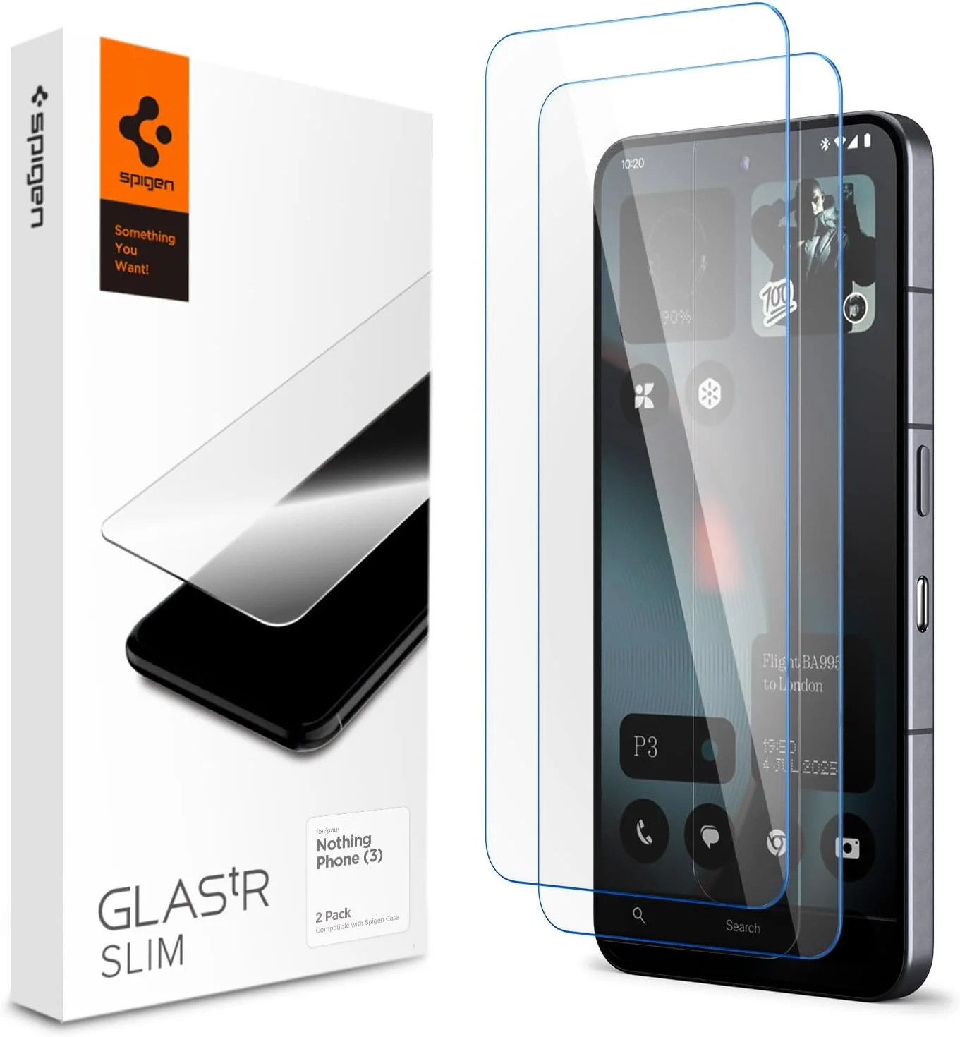 محافظ صفحه نمایش شیشه ای ممتاز Spigen GLAStR Slim برای Nothing Phone (3) - [بسته 2 عددی]