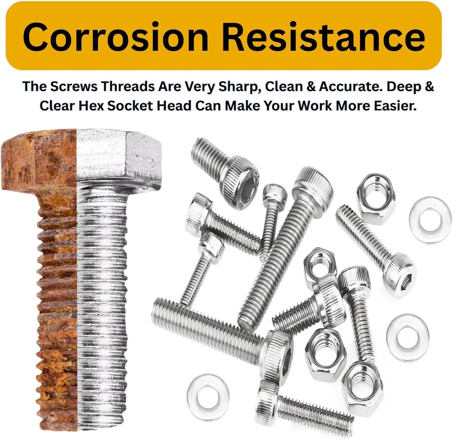 Epi-Torque; پیچ و مهره آلن استیل ضد زنگ گرید 202 M3 M4 M5 M6 به همراه واشر و آچار آلن، مناسب برای کارهای #خودت_انجام_بده، جعبه ابزار 514 عددی