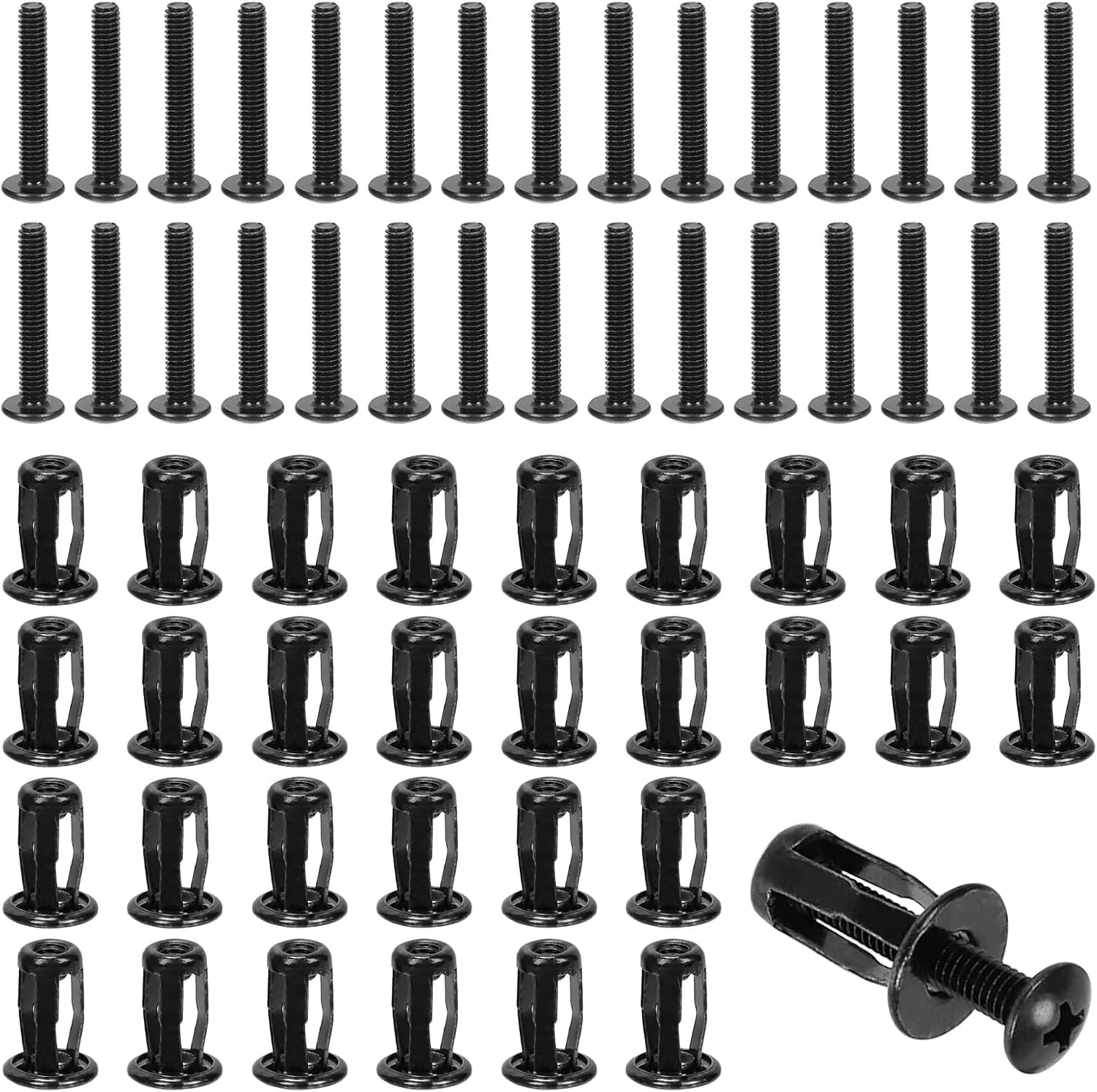 مجموعه 60 عددی مهره های جک توخالی M4 Swpeet با پیچ های ماشین سر تخت، مهره های گلبرگ درج شده، مهره انبساطی، پیچ های Nutserts، پیچ های سر تخت فیلیپس برای آهن دیوار توخالی