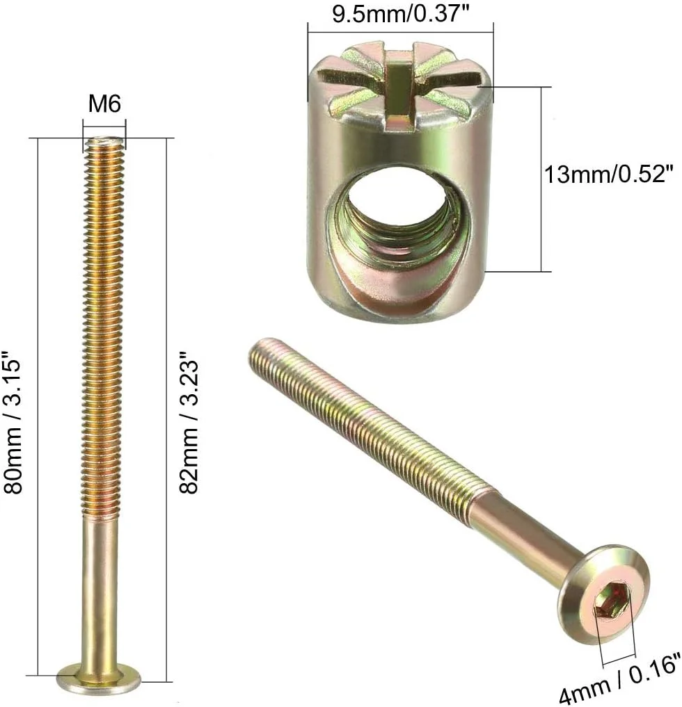 uxcell M6x80mm Furniture Bolt Nut Set Hex Socket Screw 58mm Thread Length with Barrel Nuts Phillips-Slotted 8 Sets uxcell M6x80mm Furniture Bolt Nut Set Hex Socket Screw 58mm Thread Length with Barrel Nuts Phillips-Slotted 8 Sets