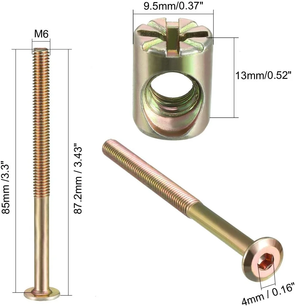 uxcell M6x85mm Furniture Bolt Nut Set Hex Socket Screw 51.4mm Thread Length with Barrel Nuts Phillips-Slotted 4Sets uxcell M6x85mm Furniture Bolt Nut Set Hex Socket Screw 51.4mm Thread Length with Barrel Nuts Phillips-Slotted 4Sets