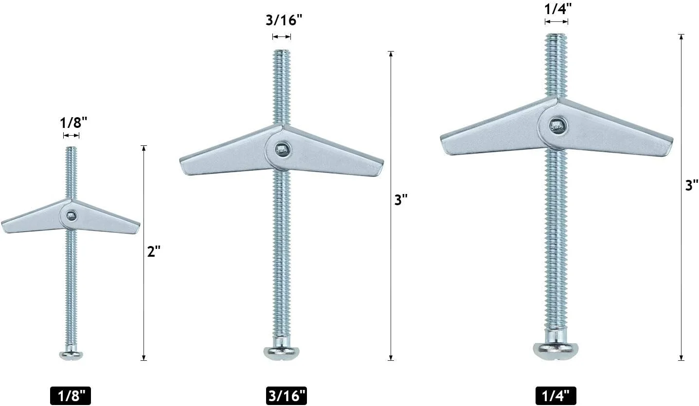 پیچ و مهره پروانه ای Sutemribor در سایزهای 1/8 اینچ، 3/16 اینچ و 1/4 اینچ، مناسب برای آویزان کردن اجسام سنگین از دیوار خشک، 48 عدد پیچ و مهره پروانه ای Sutemribor در سایزهای 1/8 اینچ، 3/16 اینچ و 1/4 اینچ، مناسب برای آویزان کردن اجسام سنگین از دیوار خشک، 48 عدد