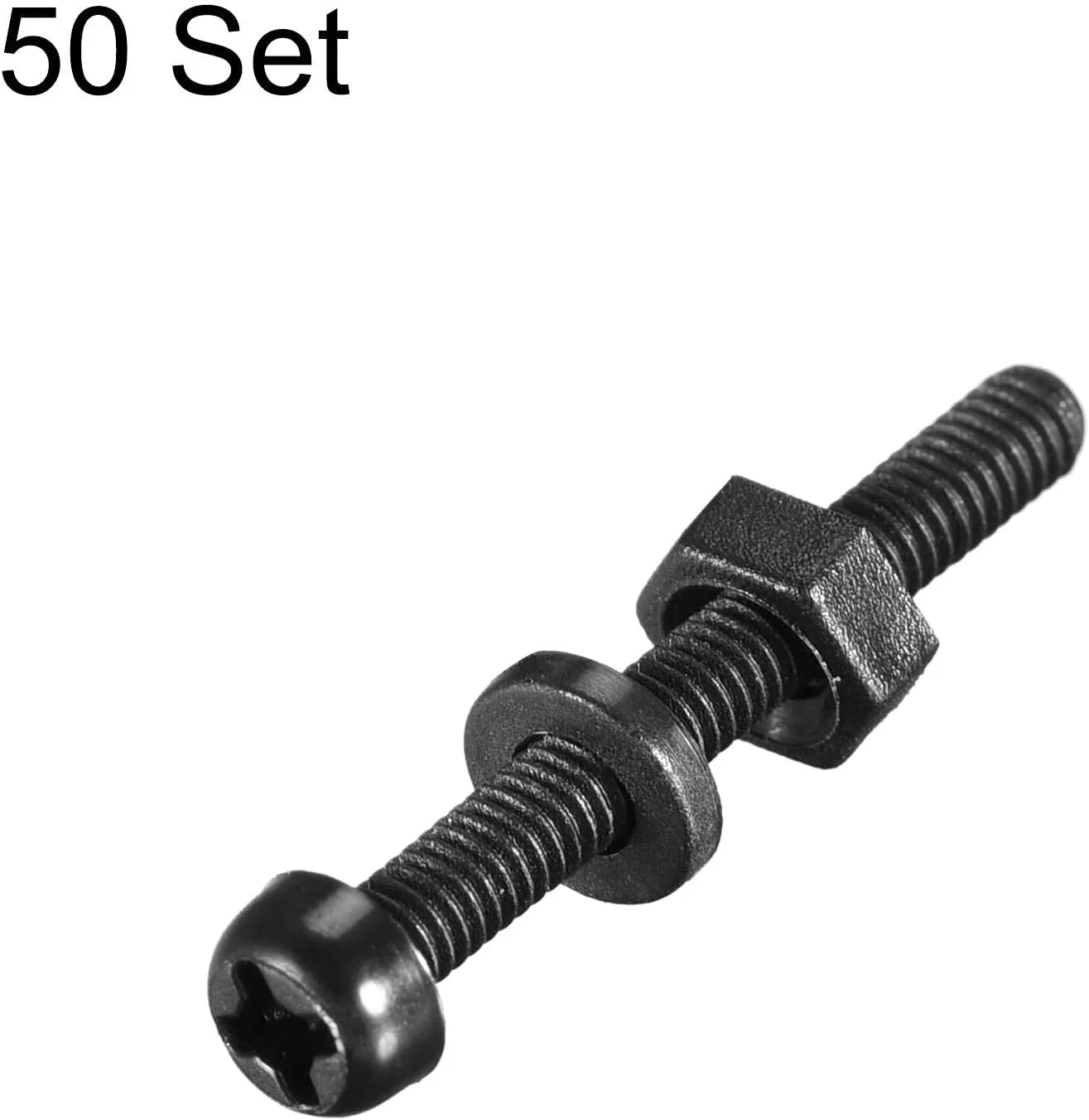 مجموعه پیچ، مهره و واشر نایلونی sourcing map، پیچ و مهره سر گرد M2.5x20mm با واشرهای تخت مشکی، 50 عدد مجموعه پیچ، مهره و واشر نایلونی sourcing map، پیچ و مهره سر گرد M2.5x20mm با واشرهای تخت مشکی، 50 عدد