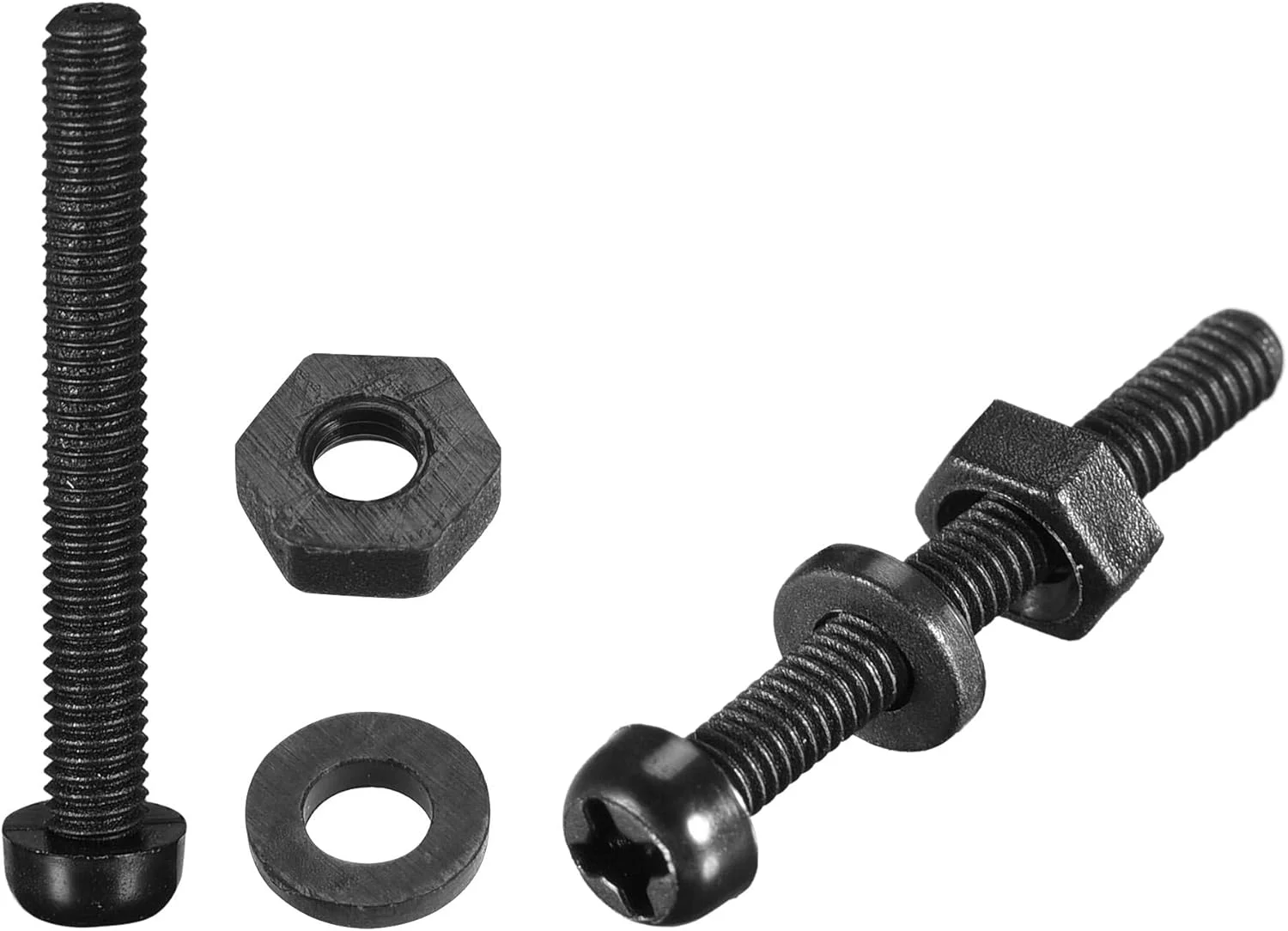 مجموعه پیچ، مهره و واشر نایلونی sourcing map، پیچ و مهره سر گرد M2.5x20mm با واشرهای تخت مشکی، 50 عدد مجموعه پیچ، مهره و واشر نایلونی sourcing map، پیچ و مهره سر گرد M2.5x20mm با واشرهای تخت مشکی، 50 عدد