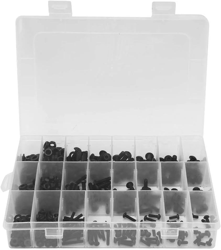 مجموعه مهره و پیچ شش گوش 570 عددی، شامل پیچ شش گوش فولادی کربنی مشکی، مهره، پیچ و مهره، مجموعه واشر تخت و 3 عدد آچار آلن، برای تعمیر و نگهداری صنعتی مجموعه مهره و پیچ شش گوش 570 عددی، شامل پیچ شش گوش فولادی کربنی مشکی، مهره، پیچ و مهره، مجموعه واشر تخت و 3 عدد آچار آلن، برای تعمیر و نگهداری صنعتی