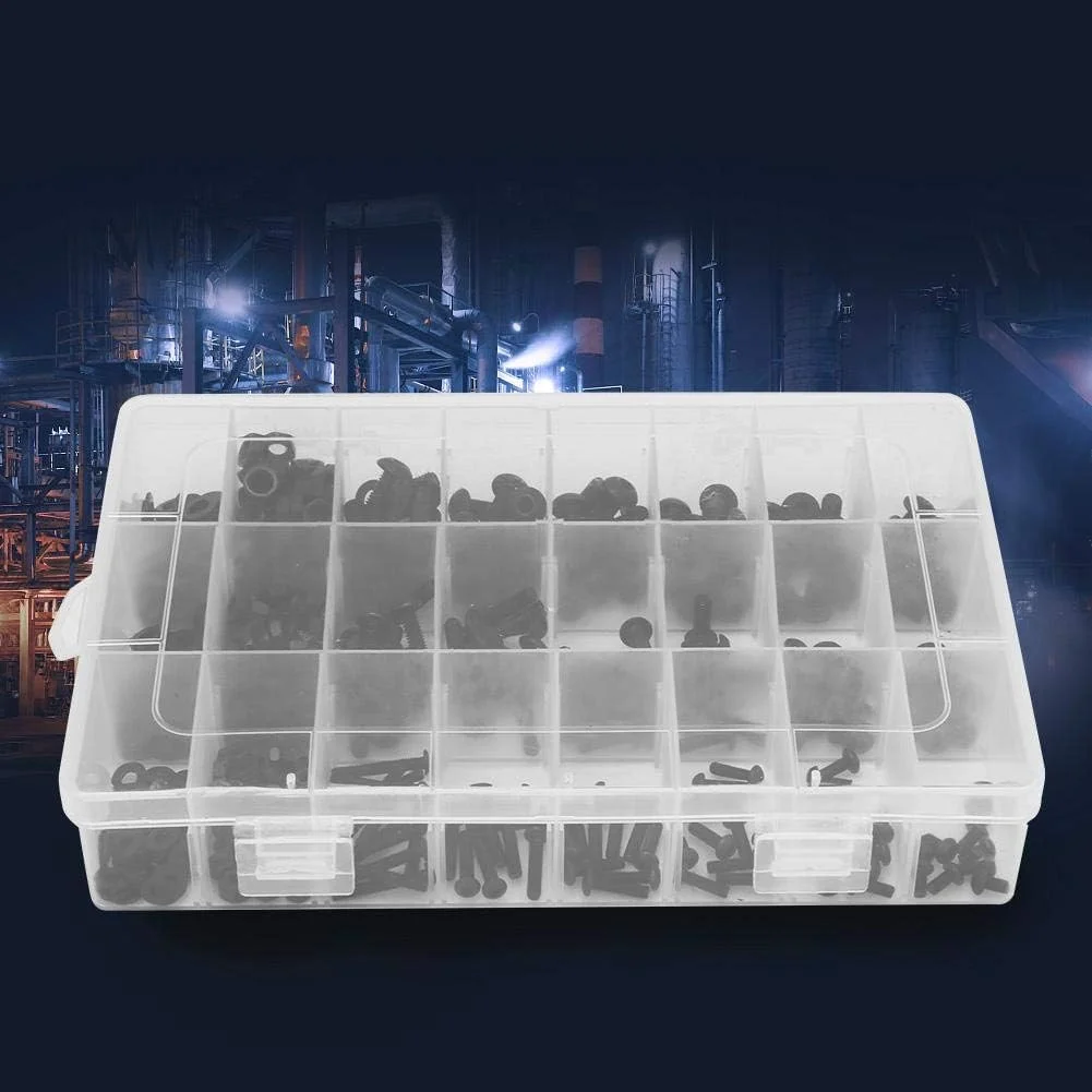 مجموعه مهره و پیچ شش گوش 570 عددی، شامل پیچ شش گوش فولادی کربنی مشکی، مهره، پیچ و مهره، مجموعه واشر تخت و 3 عدد آچار آلن، برای تعمیر و نگهداری صنعتی مجموعه مهره و پیچ شش گوش 570 عددی، شامل پیچ شش گوش فولادی کربنی مشکی، مهره، پیچ و مهره، مجموعه واشر تخت و 3 عدد آچار آلن، برای تعمیر و نگهداری صنعتی