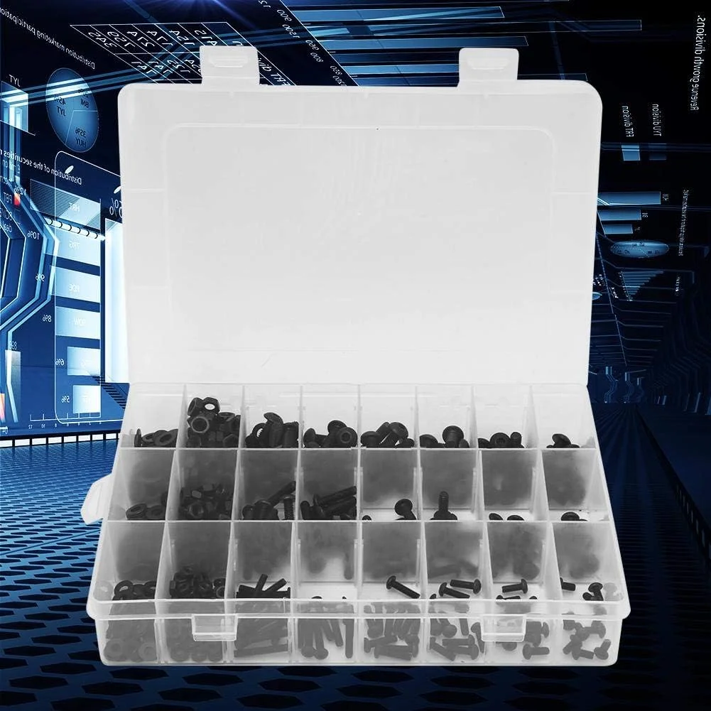 مجموعه مهره و پیچ شش گوش 570 عددی، شامل پیچ شش گوش فولادی کربنی مشکی، مهره، پیچ و مهره، مجموعه واشر تخت و 3 عدد آچار آلن، برای تعمیر و نگهداری صنعتی مجموعه مهره و پیچ شش گوش 570 عددی، شامل پیچ شش گوش فولادی کربنی مشکی، مهره، پیچ و مهره، مجموعه واشر تخت و 3 عدد آچار آلن، برای تعمیر و نگهداری صنعتی