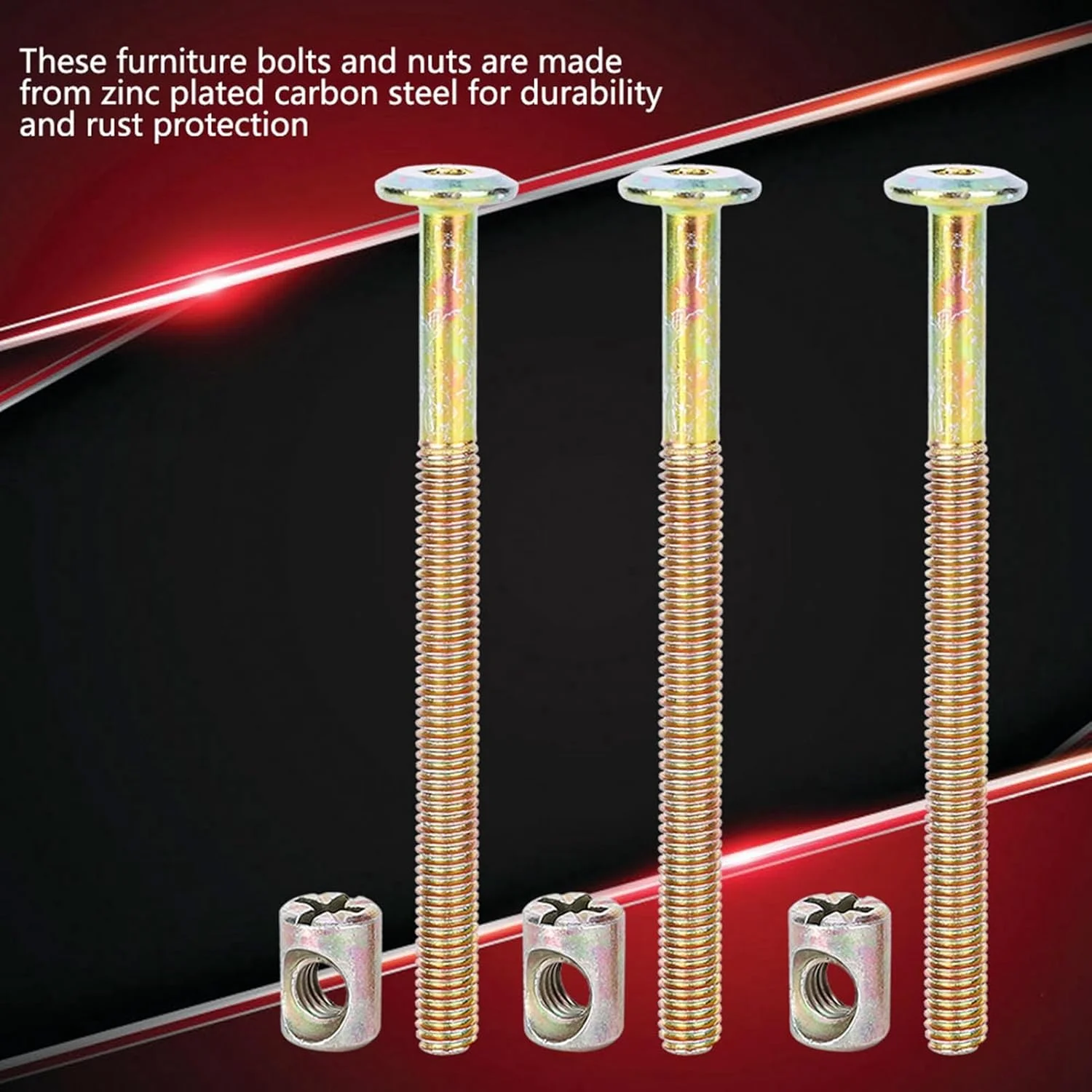 10 عدد پیچ و مهره M6 فولاد کربنی اتصالات اتصال دهنده میله ای برای پیچ های مبلمان تخت خواب صندلی تخت نوزاد (90 میلی متر)