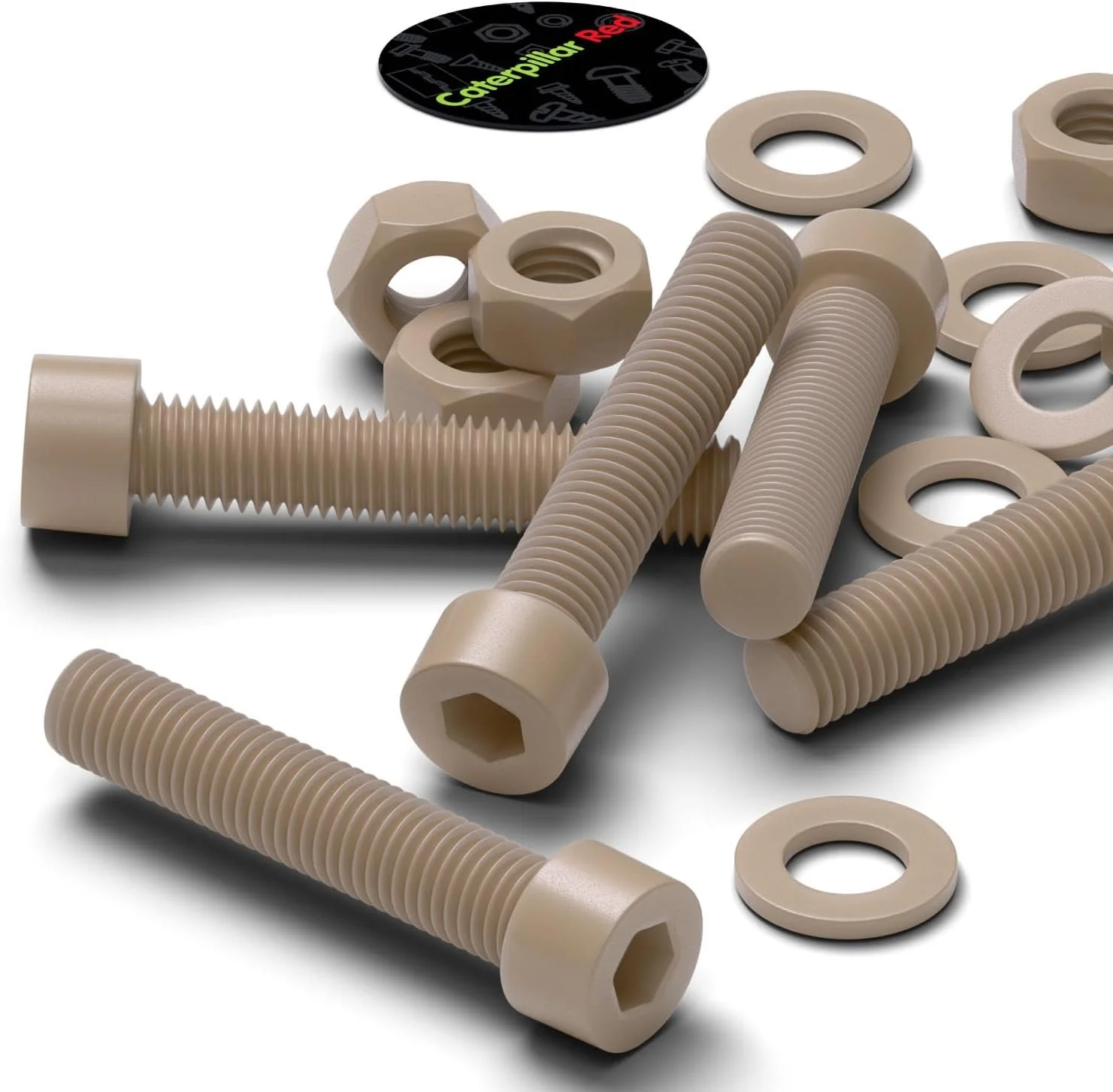 پیچ آلن سر استوانه ای قرمز رنگ Caterpillar، جنس PEEK، سایز M8 x 40mm، به همراه مهره - پیچ و مهره پلاستیکی Peek، ضد خوردگی، مقاوم در برابر مواد شیمیایی، مقاوم در برابر حرارت بالا، غیر منبسط شونده، 5/16" x 1-37/64 پیچ آلن سر استوانه ای قرمز رنگ Caterpillar، جنس PEEK، سایز M8 x 40mm، به همراه مهره - پیچ و مهره پلاستیکی Peek، ضد خوردگی، مقاوم در برابر مواد شیمیایی، مقاوم در برابر حرارت بالا، غیر منبسط شونده، 5/16" x 1-37/64