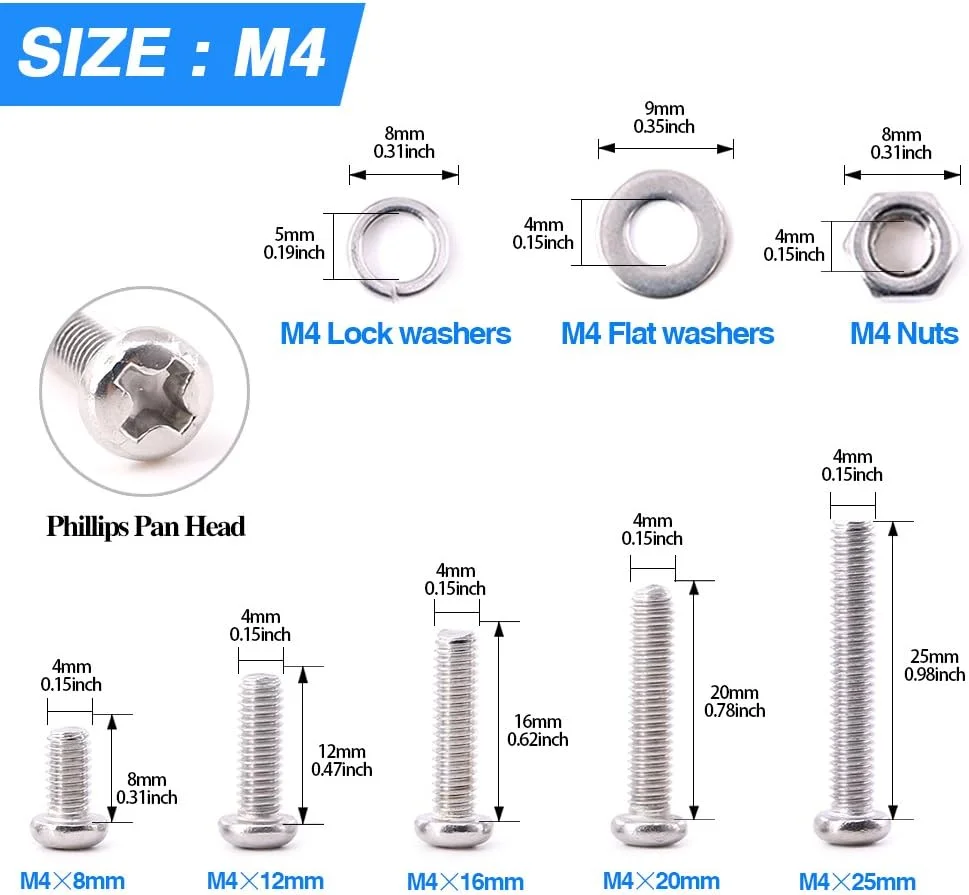 مجموعه پیچ و مهره استیل ضد زنگ Glarks شامل 280 قطعه پیچ های استیل M4 سر گرد فیلیپس، مهره، واشر قفلی و واشر تخت مجموعه پیچ و مهره استیل ضد زنگ Glarks شامل 280 قطعه پیچ های استیل M4 سر گرد فیلیپس، مهره، واشر قفلی و واشر تخت