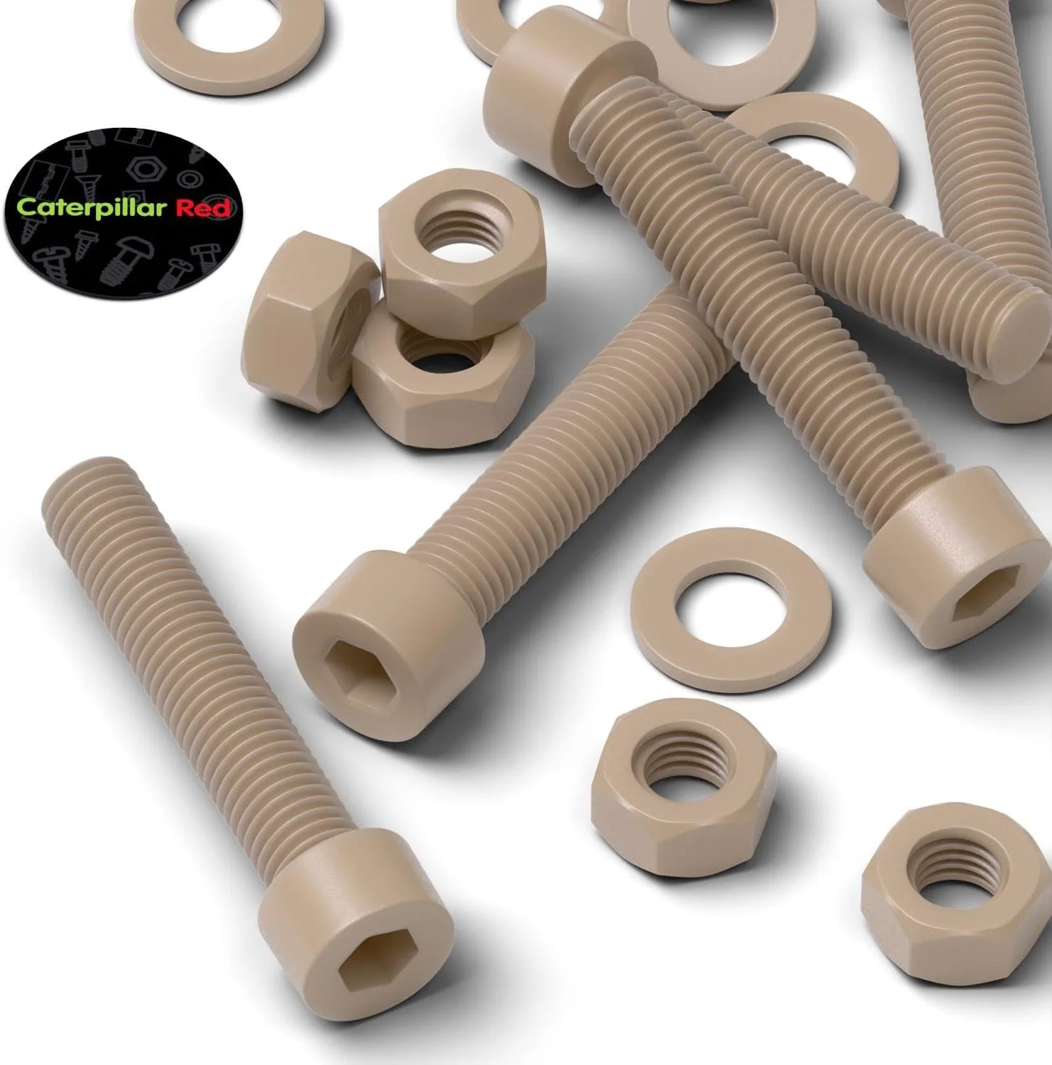 پیچ آلن سر استوانه ای قرمز رنگ Caterpillar، جنس PEEK، سایز M8 x 40mm، به همراه مهره - پیچ و مهره پلاستیکی Peek، ضد خوردگی، مقاوم در برابر مواد شیمیایی، مقاوم در برابر درجه حرارت بالا، غیر منبسط شونده، 5/16" x 1-37/64 پیچ آلن سر استوانه ای قرمز رنگ Caterpillar، جنس PEEK، سایز M8 x 40mm، به همراه مهره - پیچ و مهره پلاستیکی Peek، ضد خوردگی، مقاوم در برابر مواد شیمیایی، مقاوم در برابر درجه حرارت بالا، غیر منبسط شونده، 5/16" x 1-37/64