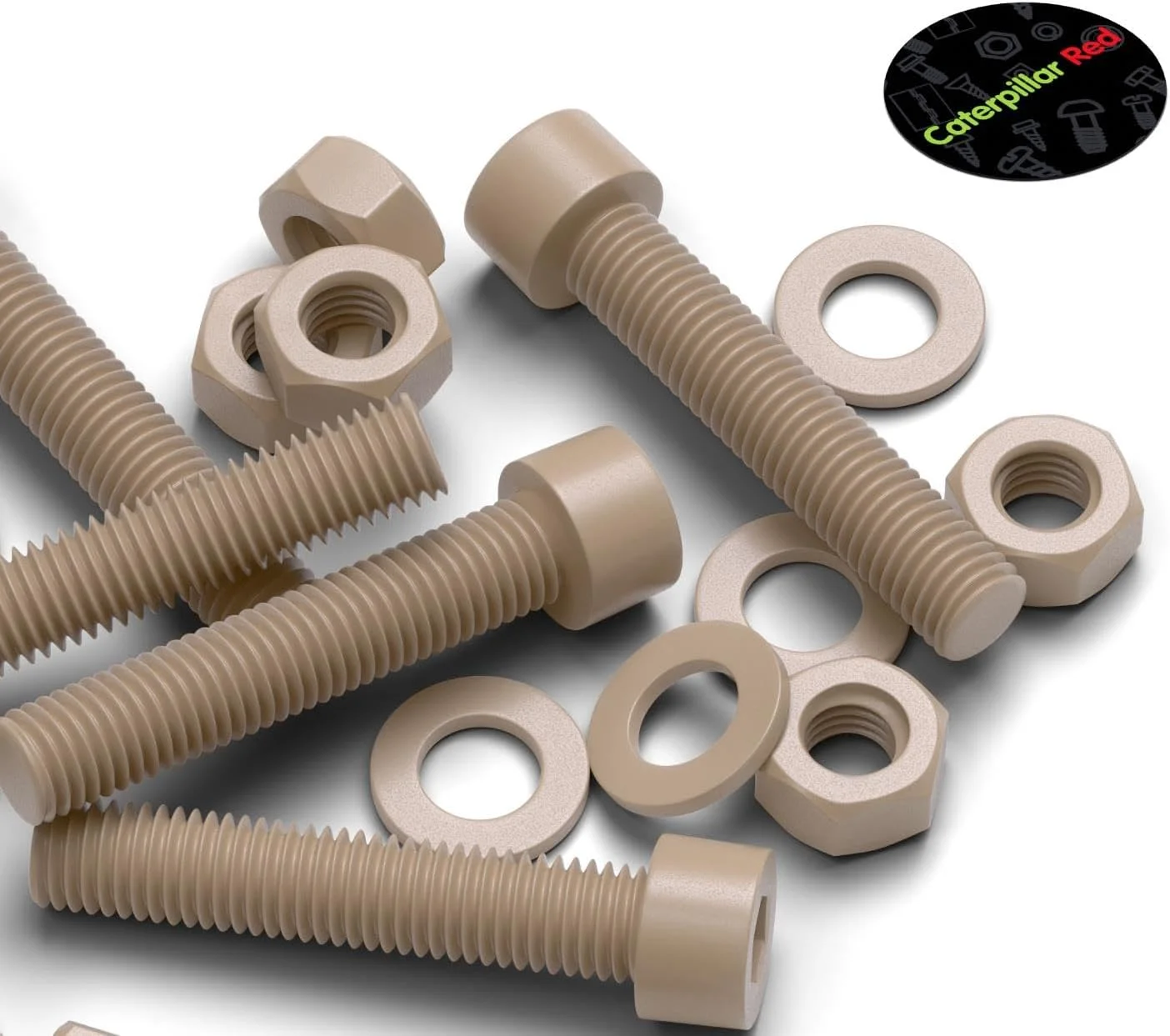 پیچ آلن سر استوانه ای قرمز رنگ Caterpillar، جنس PEEK، سایز M8 x 40mm، به همراه مهره - پیچ و مهره پلاستیکی Peek، ضد خوردگی، مقاوم در برابر مواد شیمیایی، مقاوم در برابر درجه حرارت بالا، غیر منبسط شونده، 5/16" x 1-37/64 پیچ آلن سر استوانه ای قرمز رنگ Caterpillar، جنس PEEK، سایز M8 x 40mm، به همراه مهره - پیچ و مهره پلاستیکی Peek، ضد خوردگی، مقاوم در برابر مواد شیمیایی، مقاوم در برابر درجه حرارت بالا، غیر منبسط شونده، 5/16" x 1-37/64