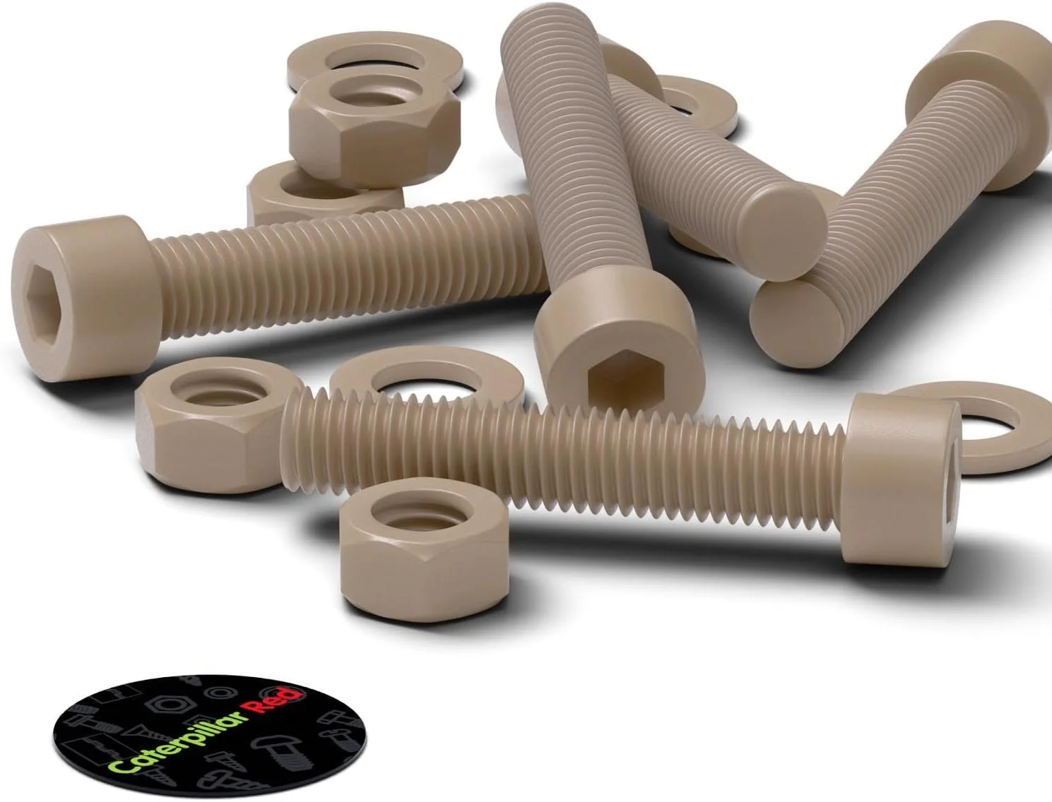 پیچ آلن سر استوانه ای قرمز رنگ Caterpillar، جنس PEEK، سایز M8 x 40mm، به همراه مهره - پیچ و مهره پلاستیکی Peek، ضد خوردگی، مقاوم در برابر مواد شیمیایی، مقاوم در برابر درجه حرارت بالا، غیر منبسط شونده، 5/16" x 1-37/64 پیچ آلن سر استوانه ای قرمز رنگ Caterpillar، جنس PEEK، سایز M8 x 40mm، به همراه مهره - پیچ و مهره پلاستیکی Peek، ضد خوردگی، مقاوم در برابر مواد شیمیایی، مقاوم در برابر درجه حرارت بالا، غیر منبسط شونده، 5/16" x 1-37/64