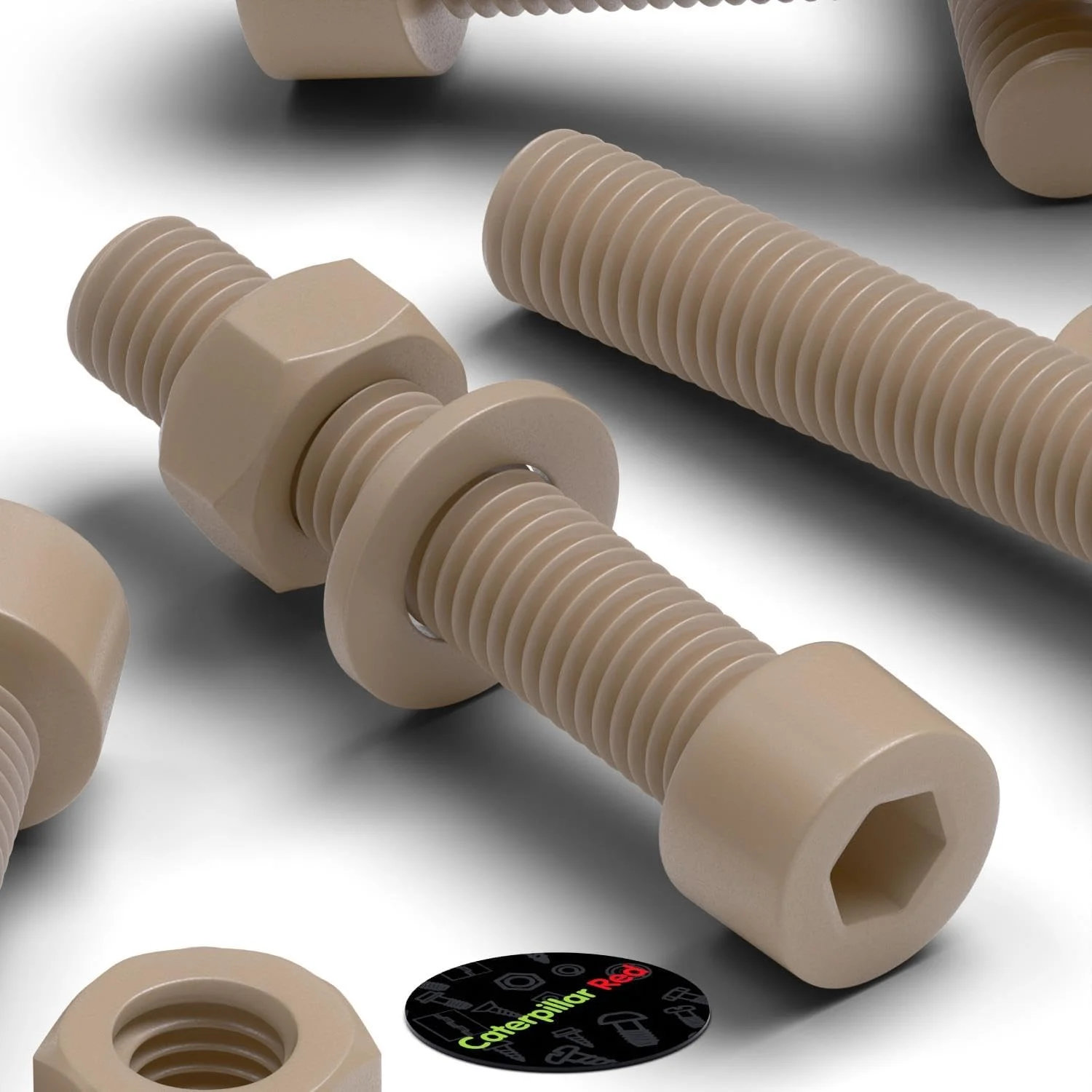 پیچ آلن سر استوانه ای قرمز رنگ Caterpillar، جنس PEEK، سایز M8 x 40mm، به همراه مهره - پیچ و مهره پلاستیکی Peek، ضد خوردگی، مقاوم در برابر مواد شیمیایی، مقاوم در برابر درجه حرارت بالا، غیر منبسط شونده، 5/16" x 1-37/64 پیچ آلن سر استوانه ای قرمز رنگ Caterpillar، جنس PEEK، سایز M8 x 40mm، به همراه مهره - پیچ و مهره پلاستیکی Peek، ضد خوردگی، مقاوم در برابر مواد شیمیایی، مقاوم در برابر درجه حرارت بالا، غیر منبسط شونده، 5/16" x 1-37/64