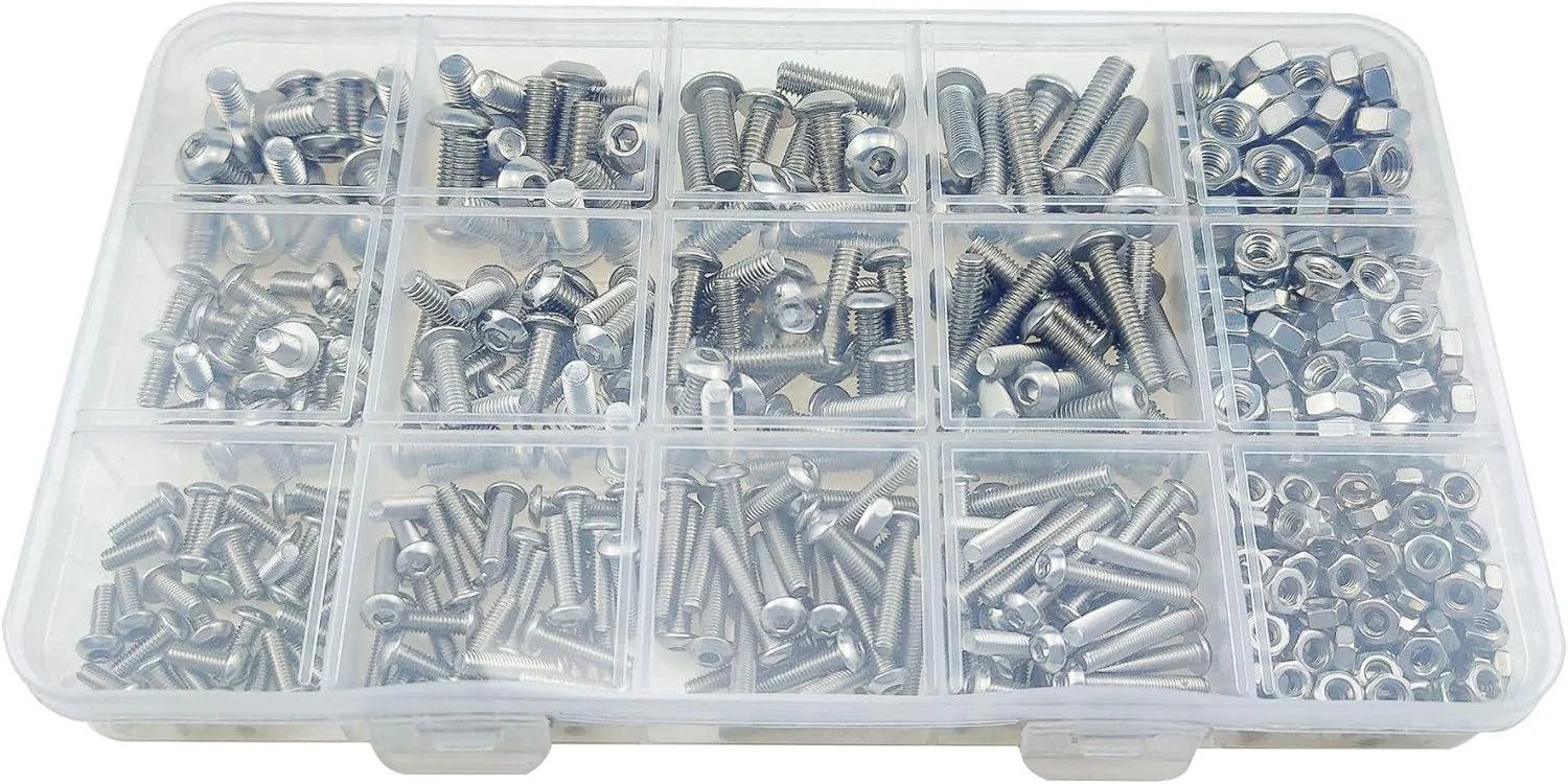 مجموعه 500 عددی پیچ و مهره استیل 304 شامل پیچ های M3 M4 M5 سر گرد و مهره و پیچ های آلن مجموعه 500 عددی پیچ و مهره استیل 304 شامل پیچ های M3 M4 M5 سر گرد و مهره و پیچ های آلن