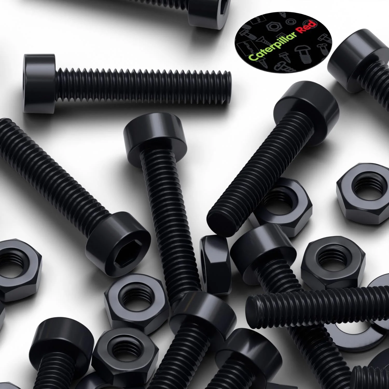 پیچ های پلاستیکی سر استوانه ای کاترپیلار قرمز 50 عددی با سر مشکی نایلونی، M3 x 20mm، پیچ و مهره و واشر پلاستیکی، 1/8 x 25/32