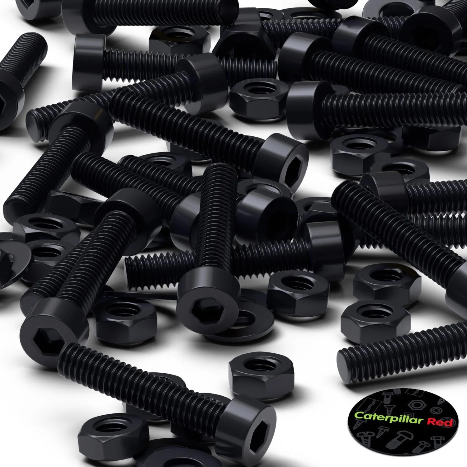 پیچ های پلاستیکی سر استوانه ای کاترپیلار قرمز 50 عددی با سر مشکی نایلونی، M3 x 20mm، پیچ و مهره و واشر پلاستیکی، 1/8 x 25/32