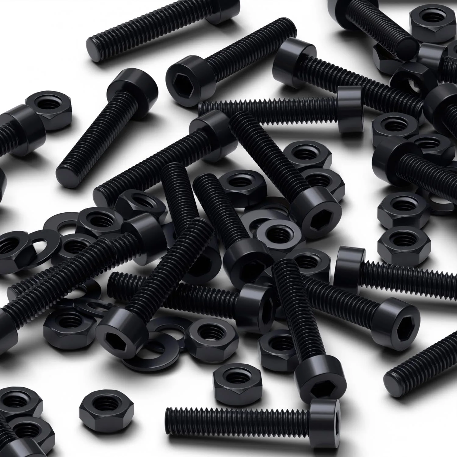 پیچ های پلاستیکی سر استوانه ای کاترپیلار قرمز 50 عددی با سر مشکی نایلونی، M3 x 20mm، پیچ و مهره و واشر پلاستیکی، 1/8 x 25/32