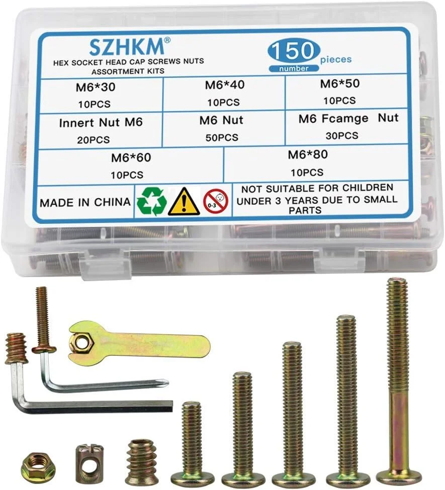 مجموعه پیچ و مهره شش گوش SZHKM M6 مناسب برای مبلمان و تخت نوزاد طلایی